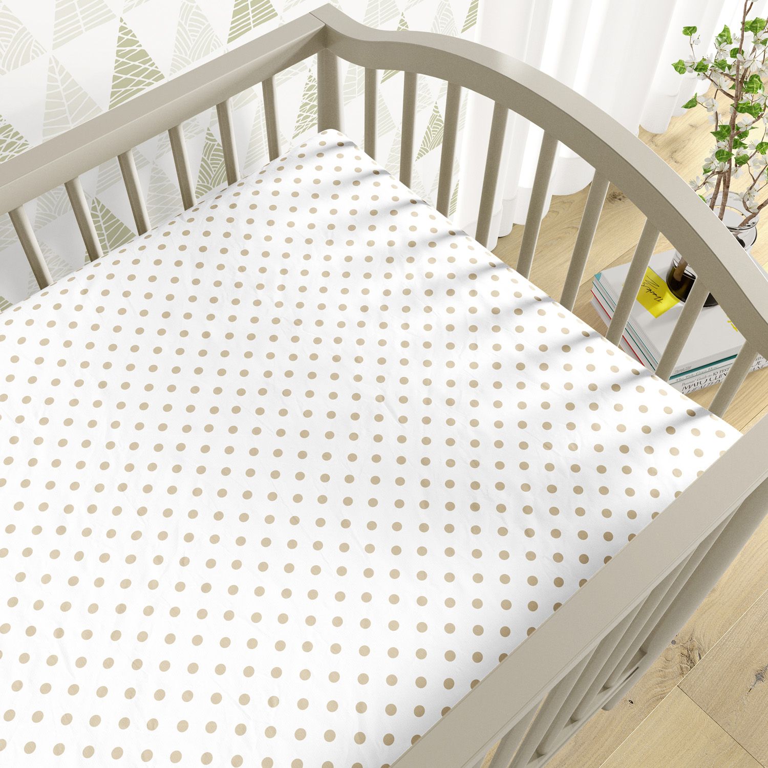 Lençol Berço com Elástico Poá Bege