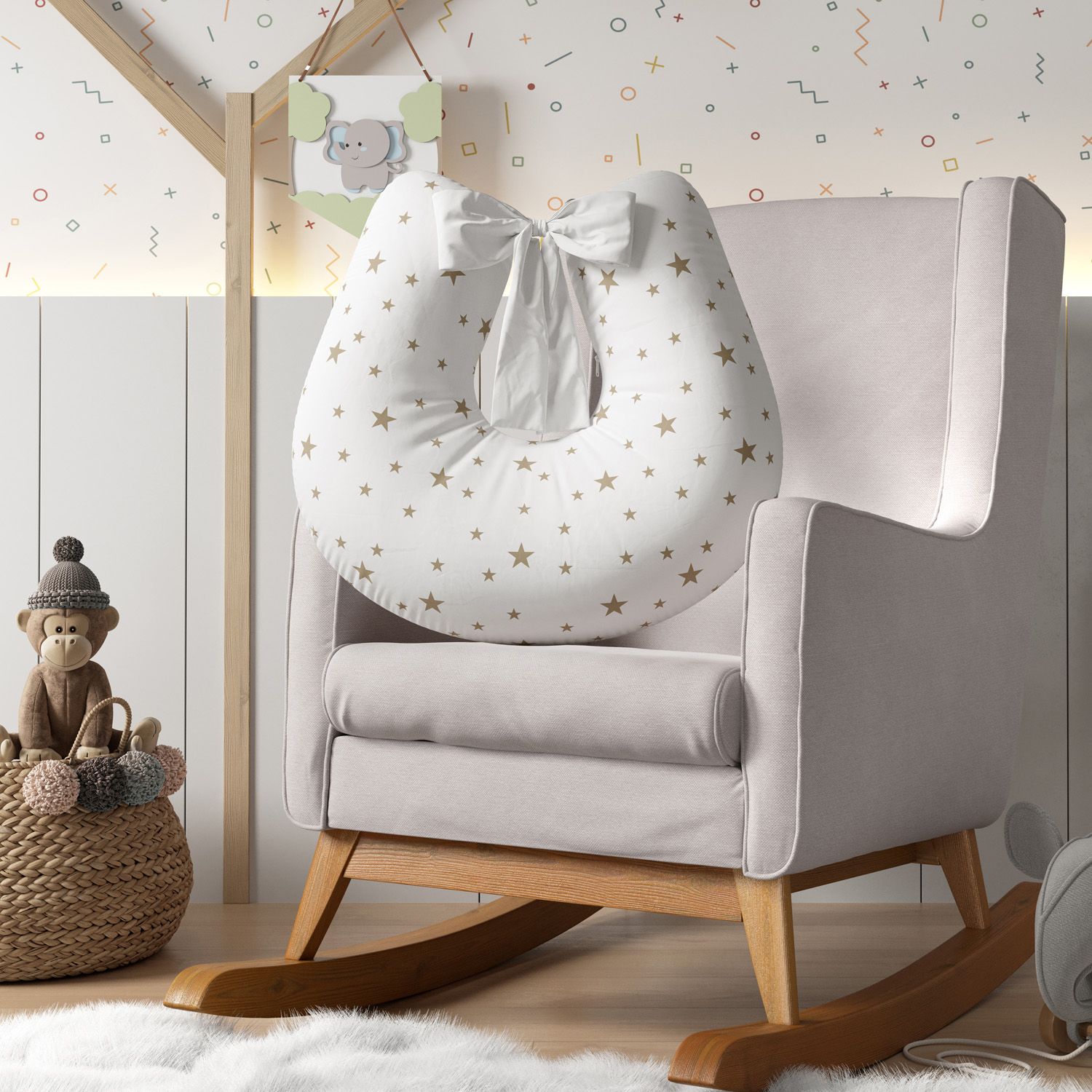 Almofada Amamentação Estrelinhas Azul com Laço