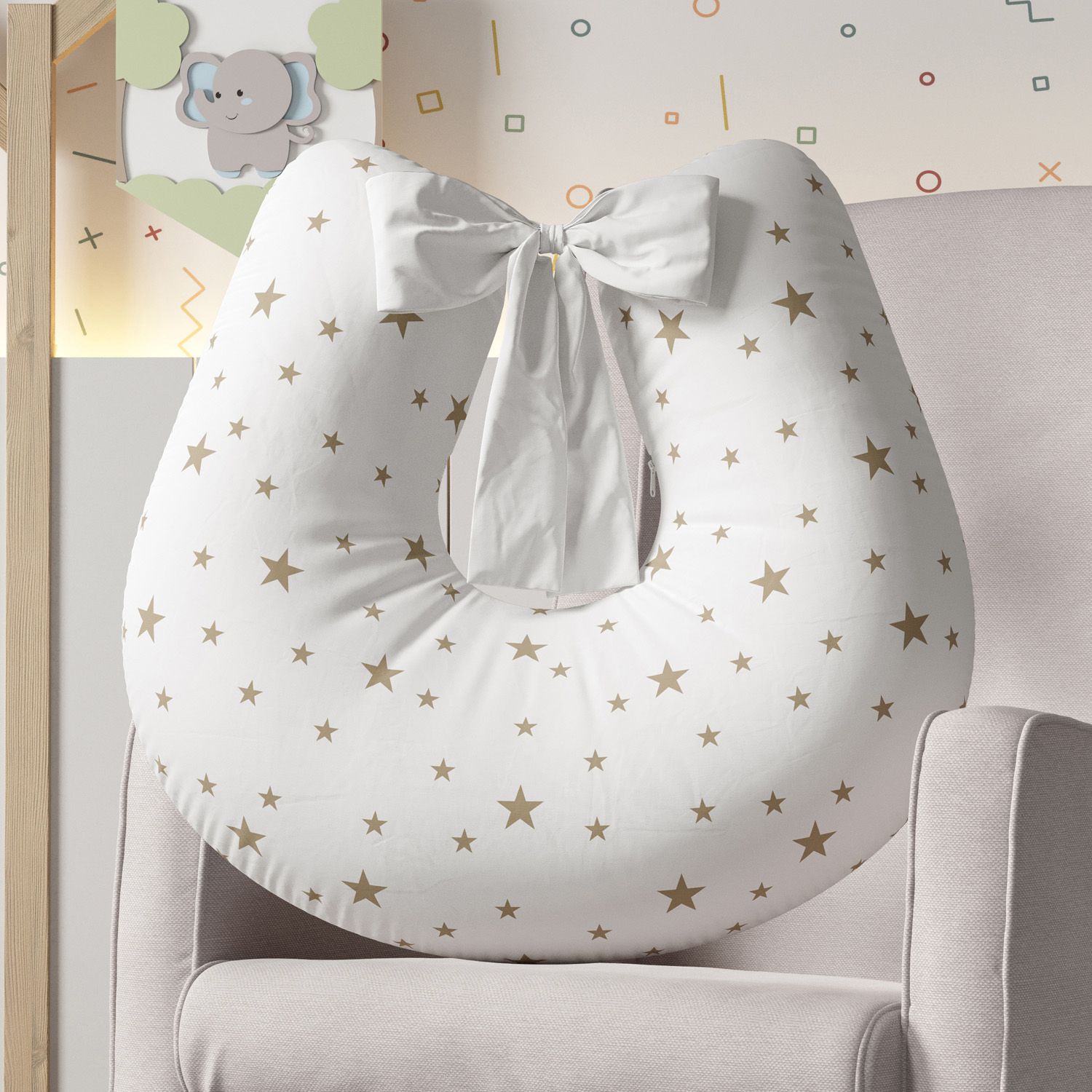 Almofada Amamentação Estrelinhas Azul com Laço