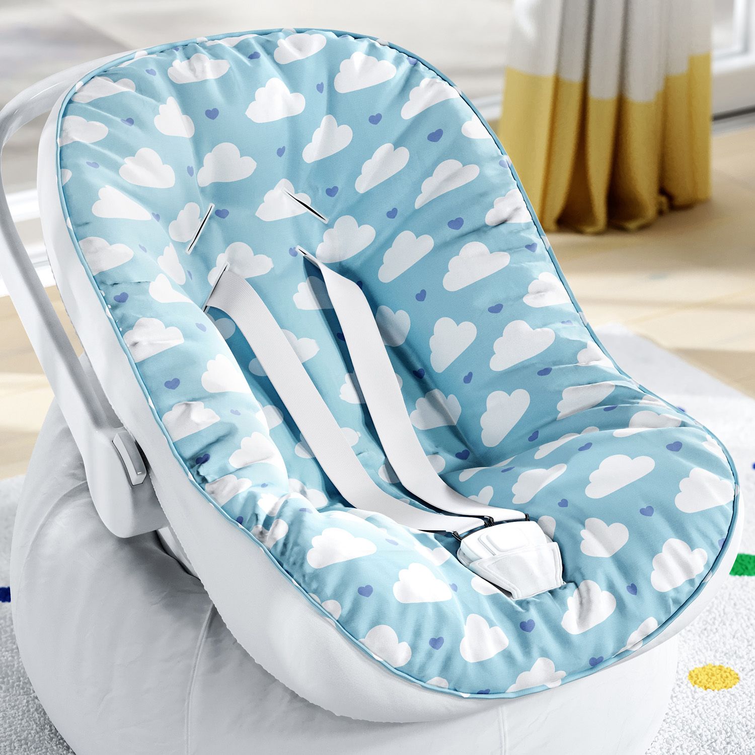 Capa de Bebê Conforto com Protetor de Cinto Chuva de Amor Azul