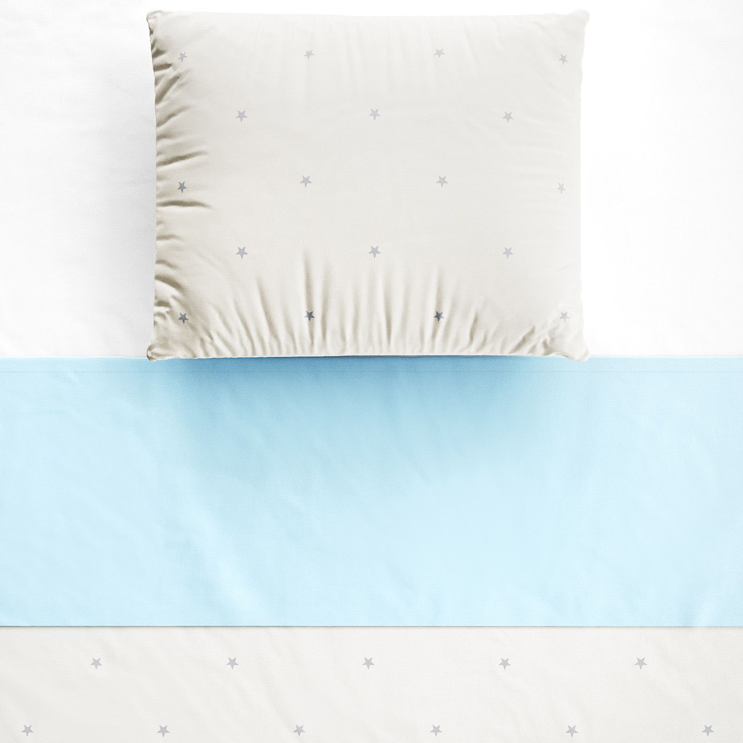 Jogo de Lençol Berço Bege Estrelinhas com Faixa Azul 3 Peças