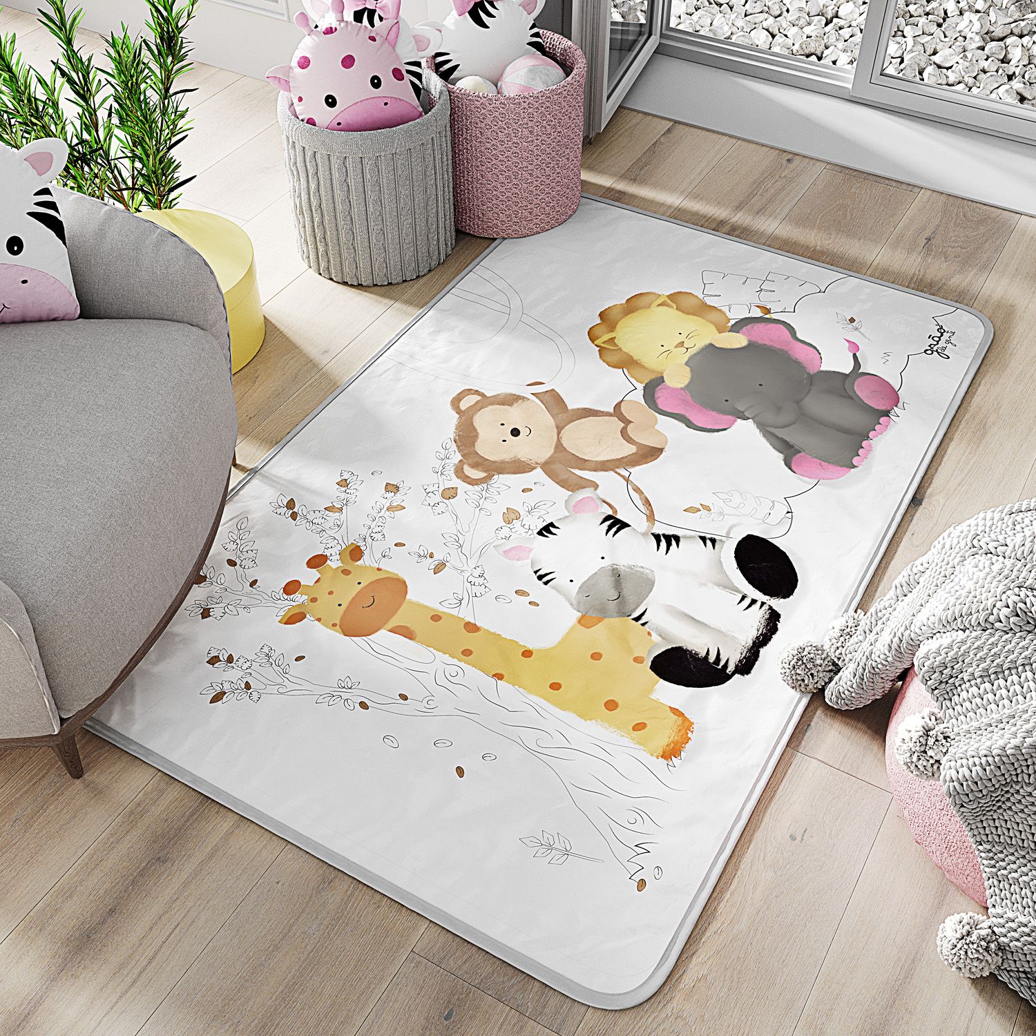 Tapete Retangular Safári Aquarela 61cm