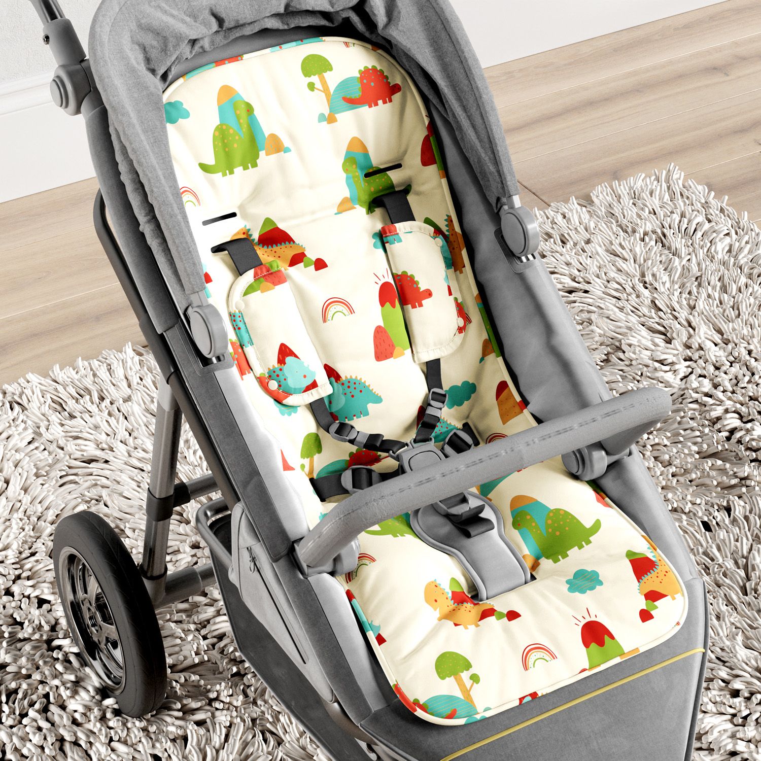 Capa de Carrinho com Protetor de Cinto Dinossauros Coloridos