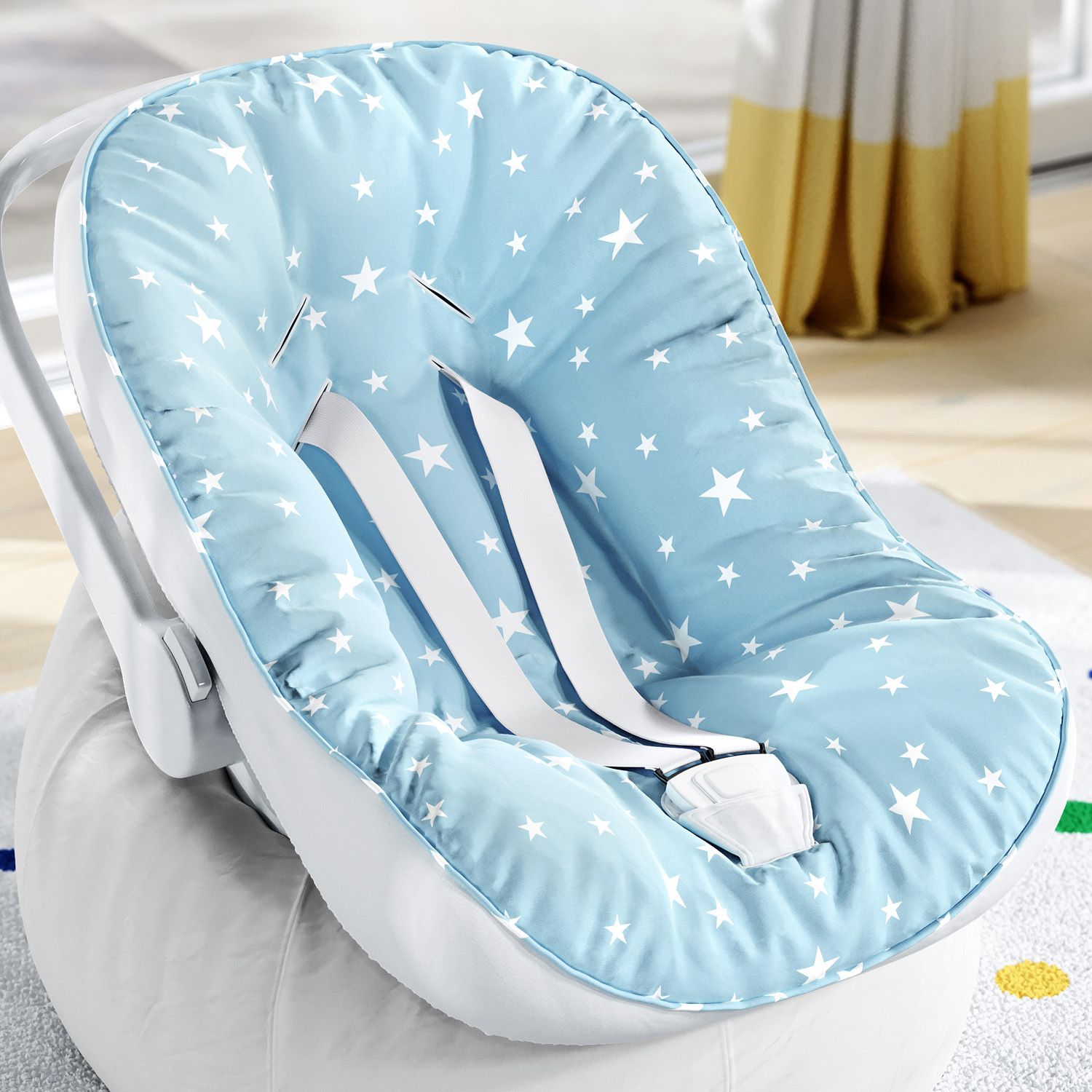 Capa de Bebê Conforto com Protetor de Cinto Estrelinhas Azul e Branco