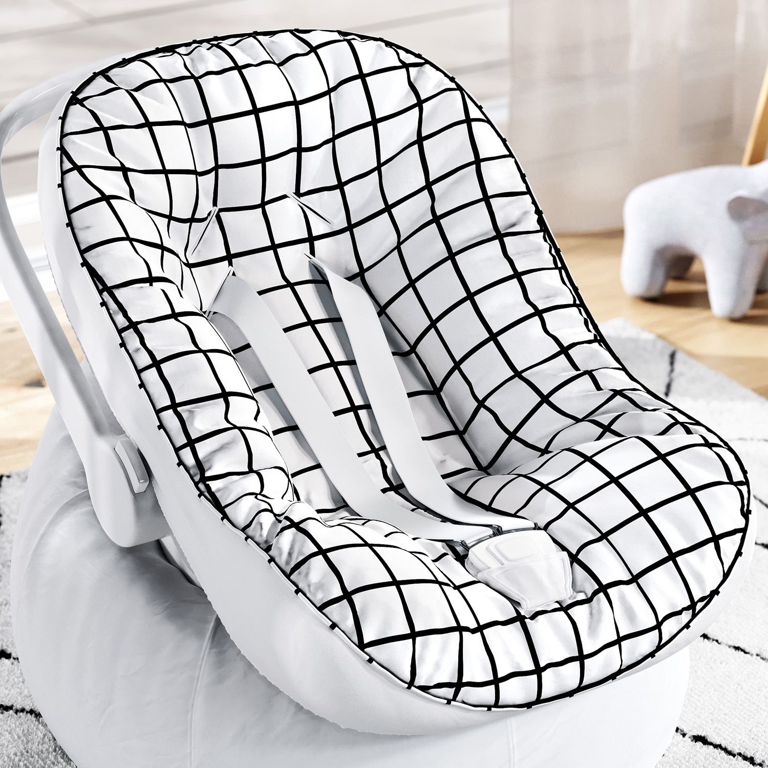 Capa de Bebê Conforto com Protetor de Cinto Quadriculado Preto e Branco