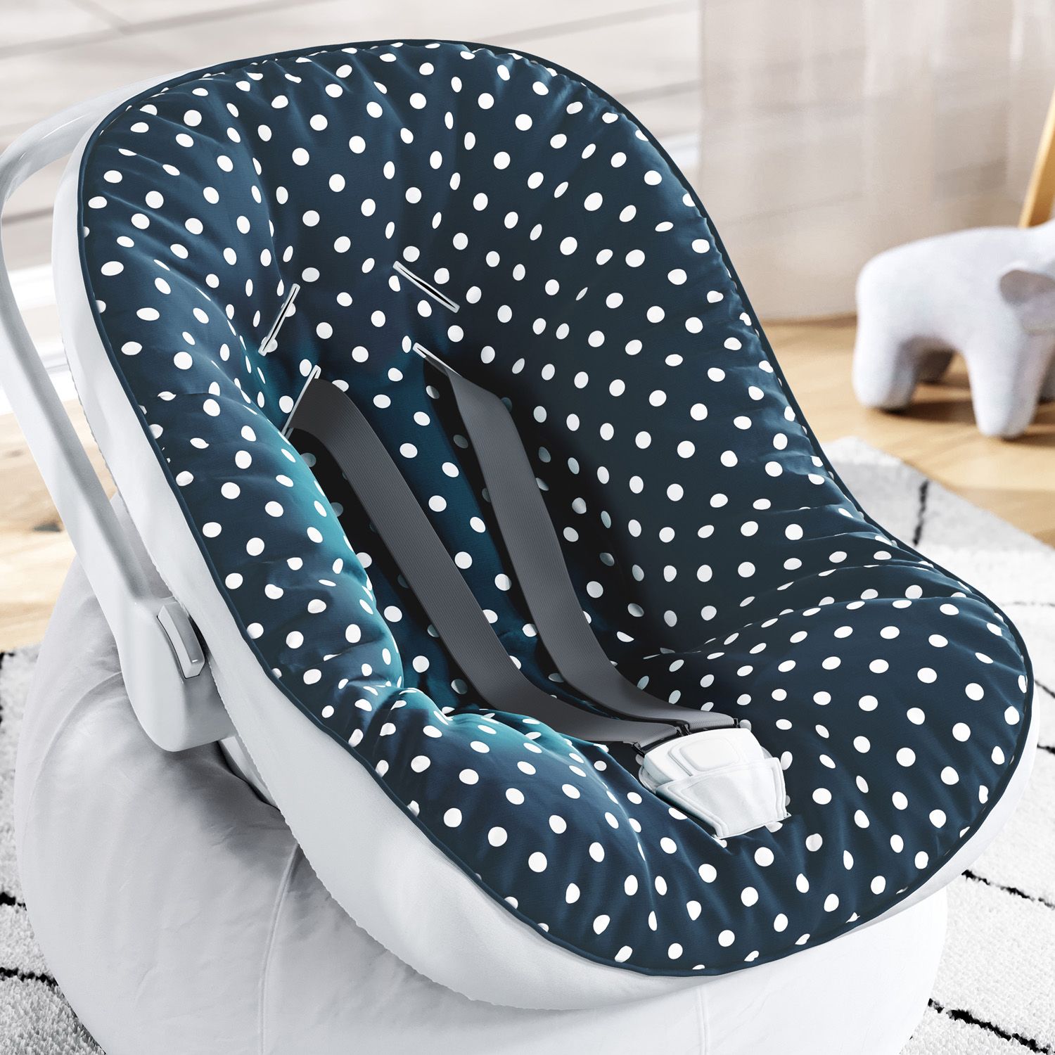 Capa de Bebê Conforto com Protetor de Cinto Poá Azul Marinho