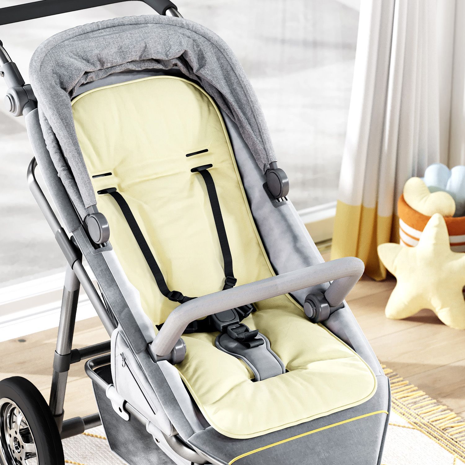 Capa de Carrinho com Protetor de Cinto Amarelo