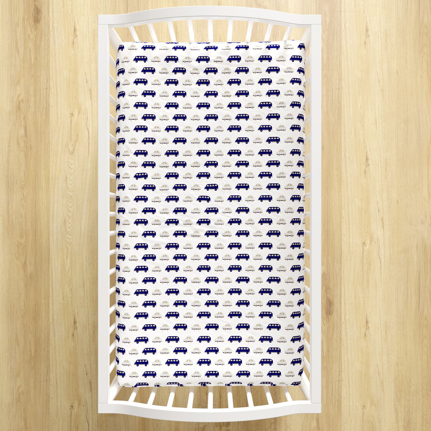 Lençol Berço com Elástico Carrinhos Azul Marinho