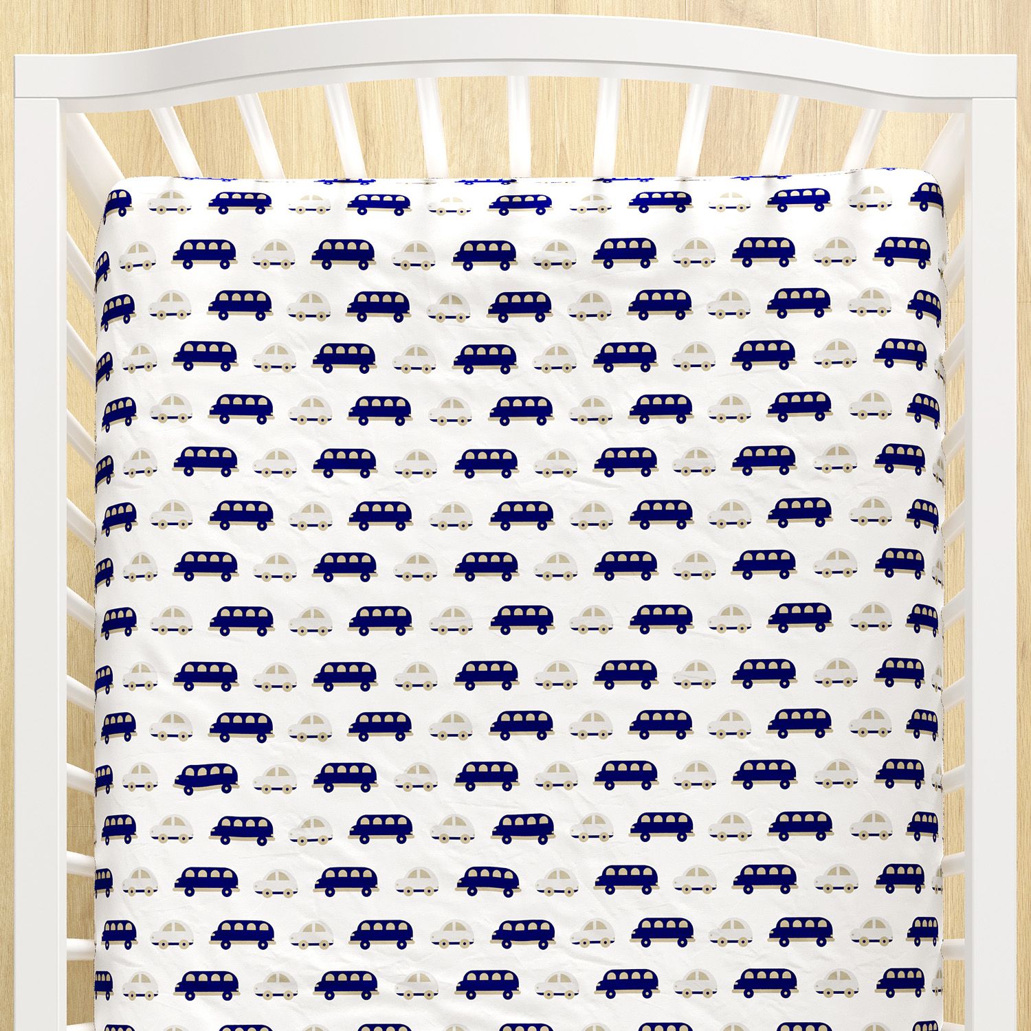 Lençol Berço com Elástico Carrinhos Azul Marinho