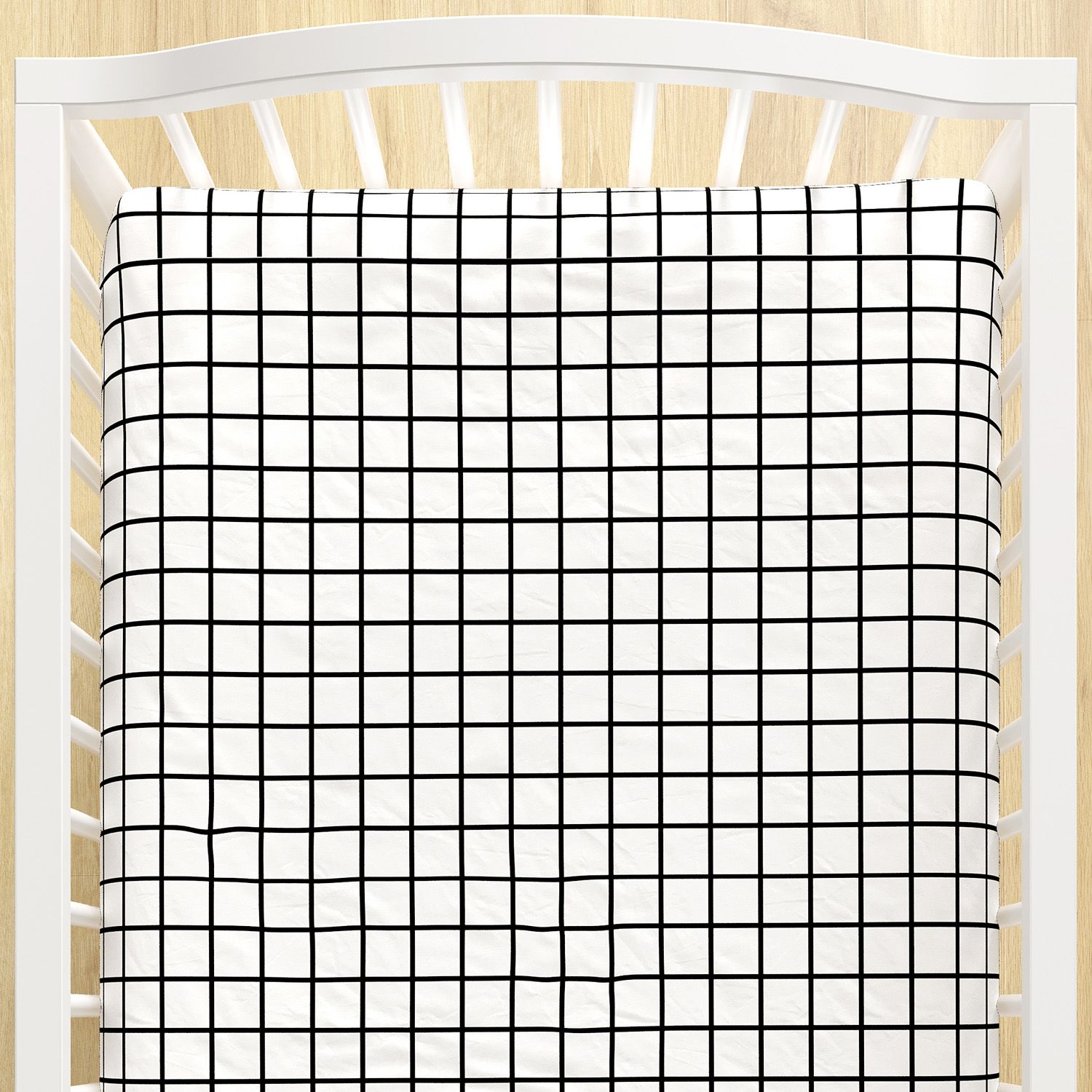 Lençol Berço com Elástico Quadriculado Branco e Preto