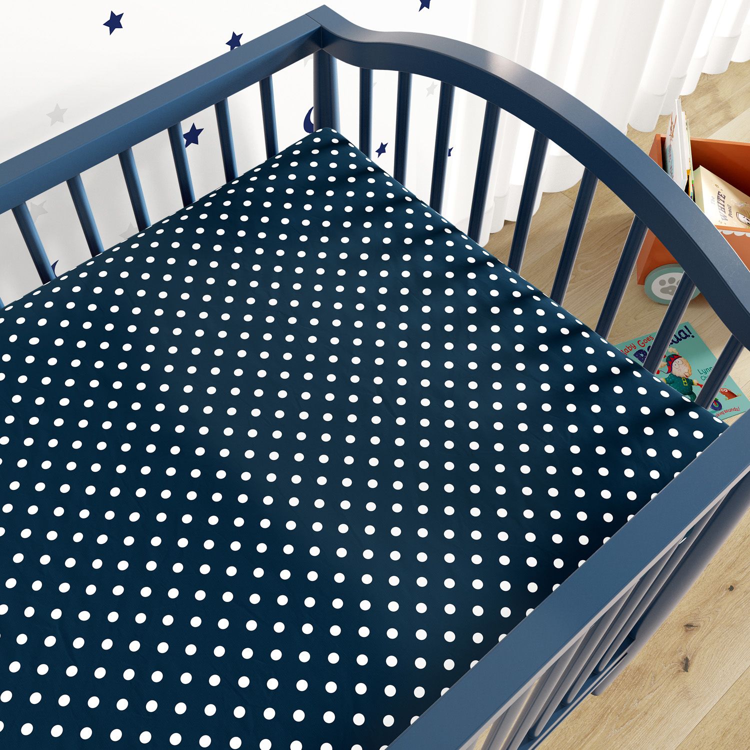 Lençol Berço com Elástico Poá Azul Marinho