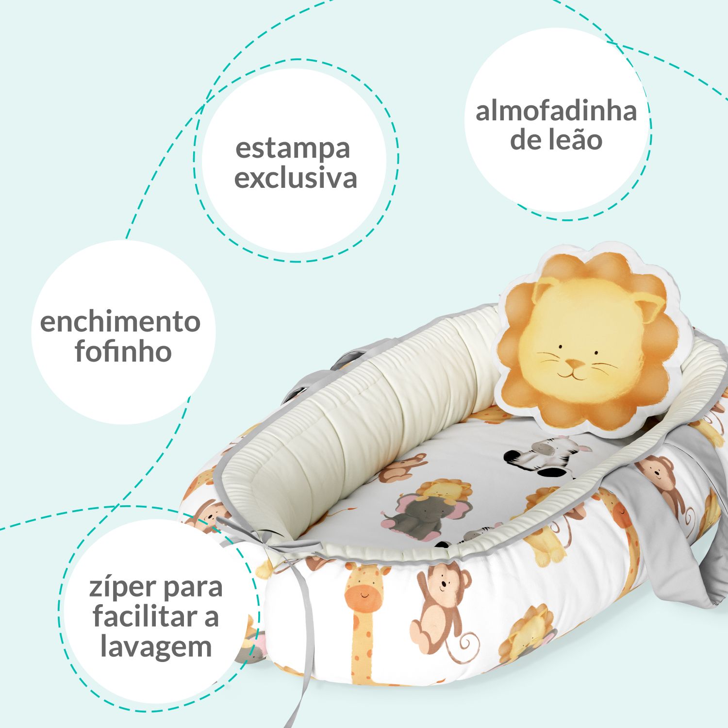 Ninho para Bebê Redutor de Berço Safári Aquarela 80cm