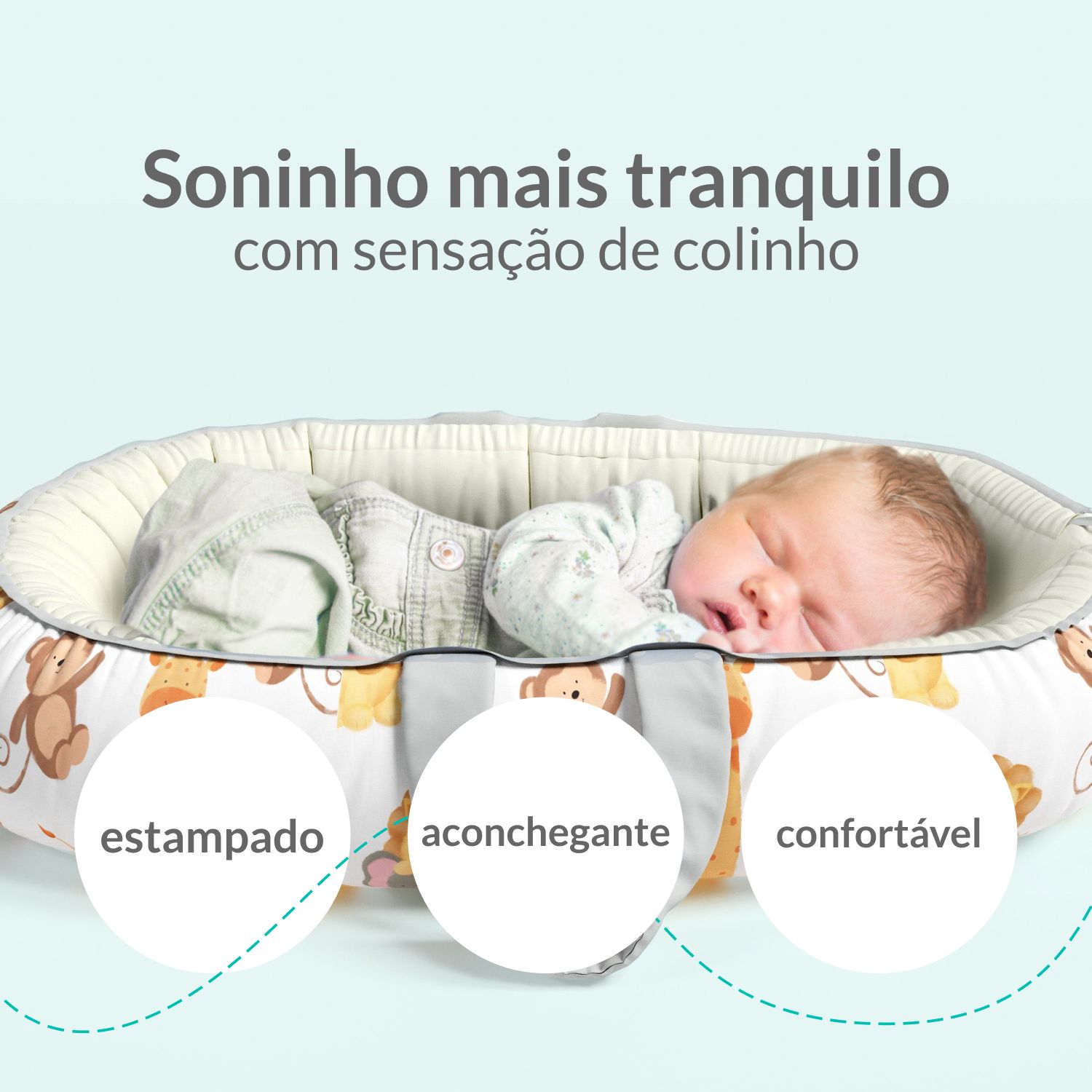 Ninho para Bebê Redutor de Berço Safári Aquarela 80cm