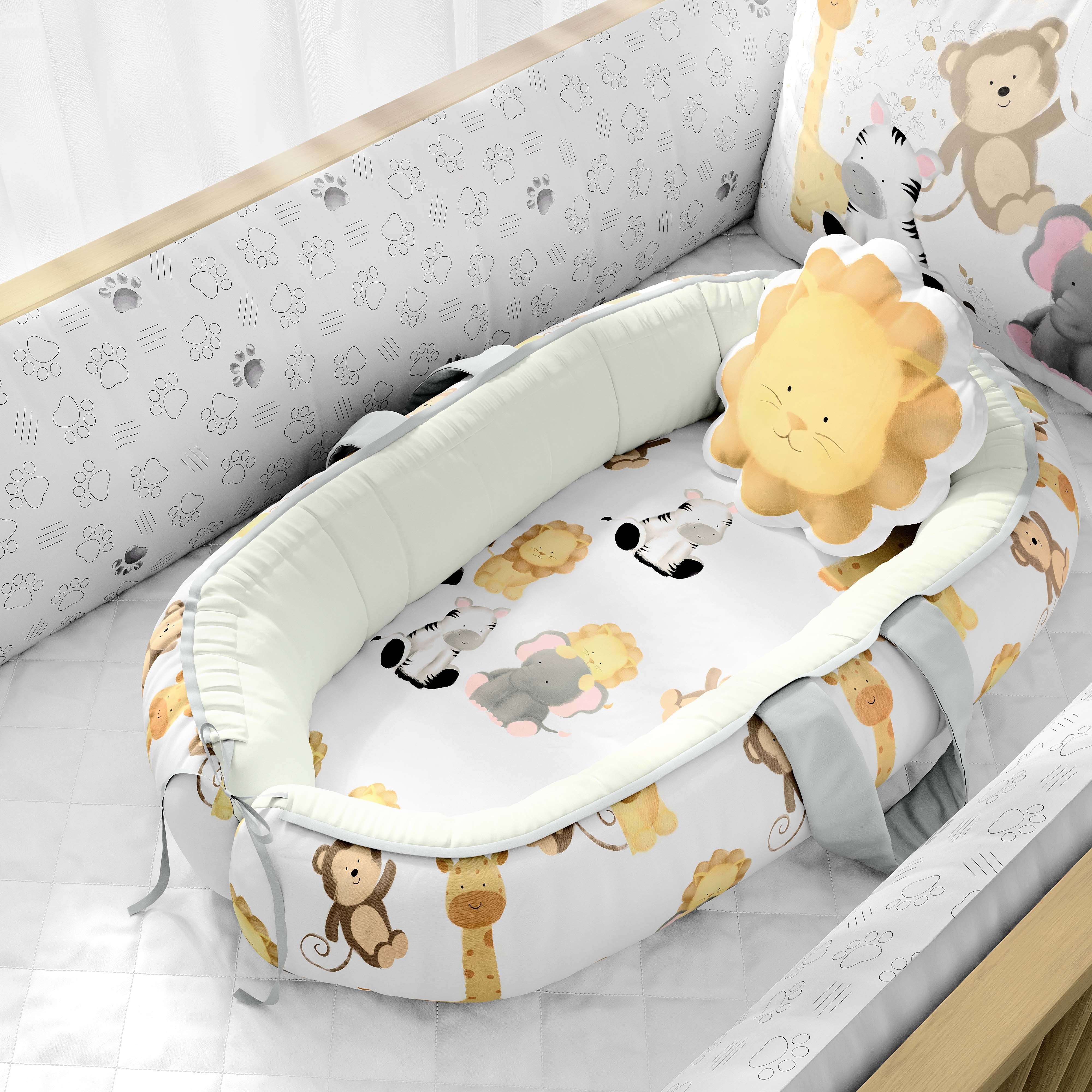 Ninho para Bebê Redutor de Berço Safári Aquarela 80cm