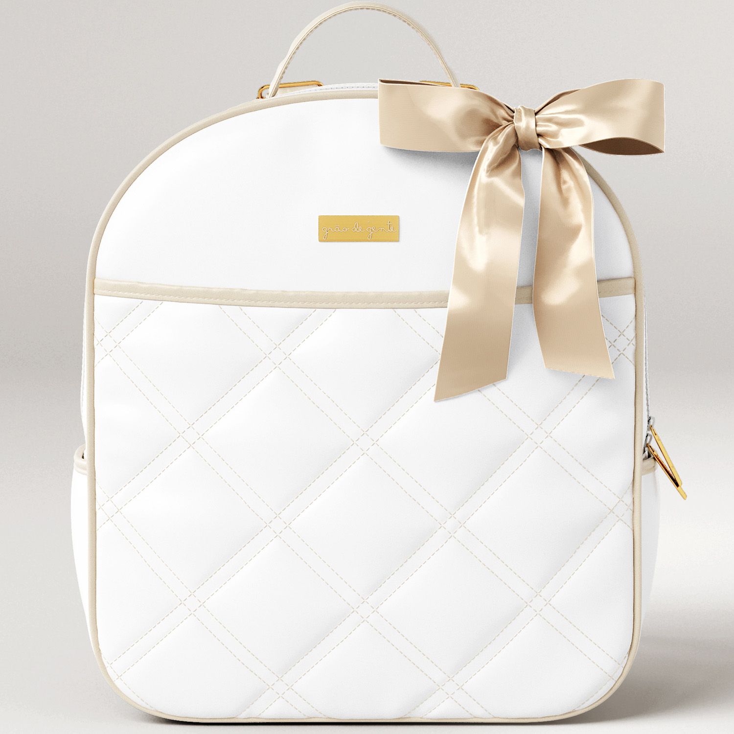 Mochila Maternidade Branco e Bege Luxo 36cm