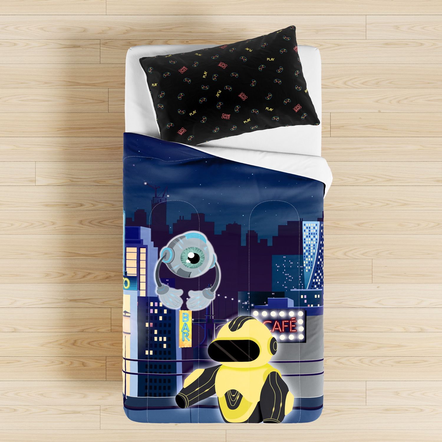 Edredom Infantil Solteiro Gamer Robôs