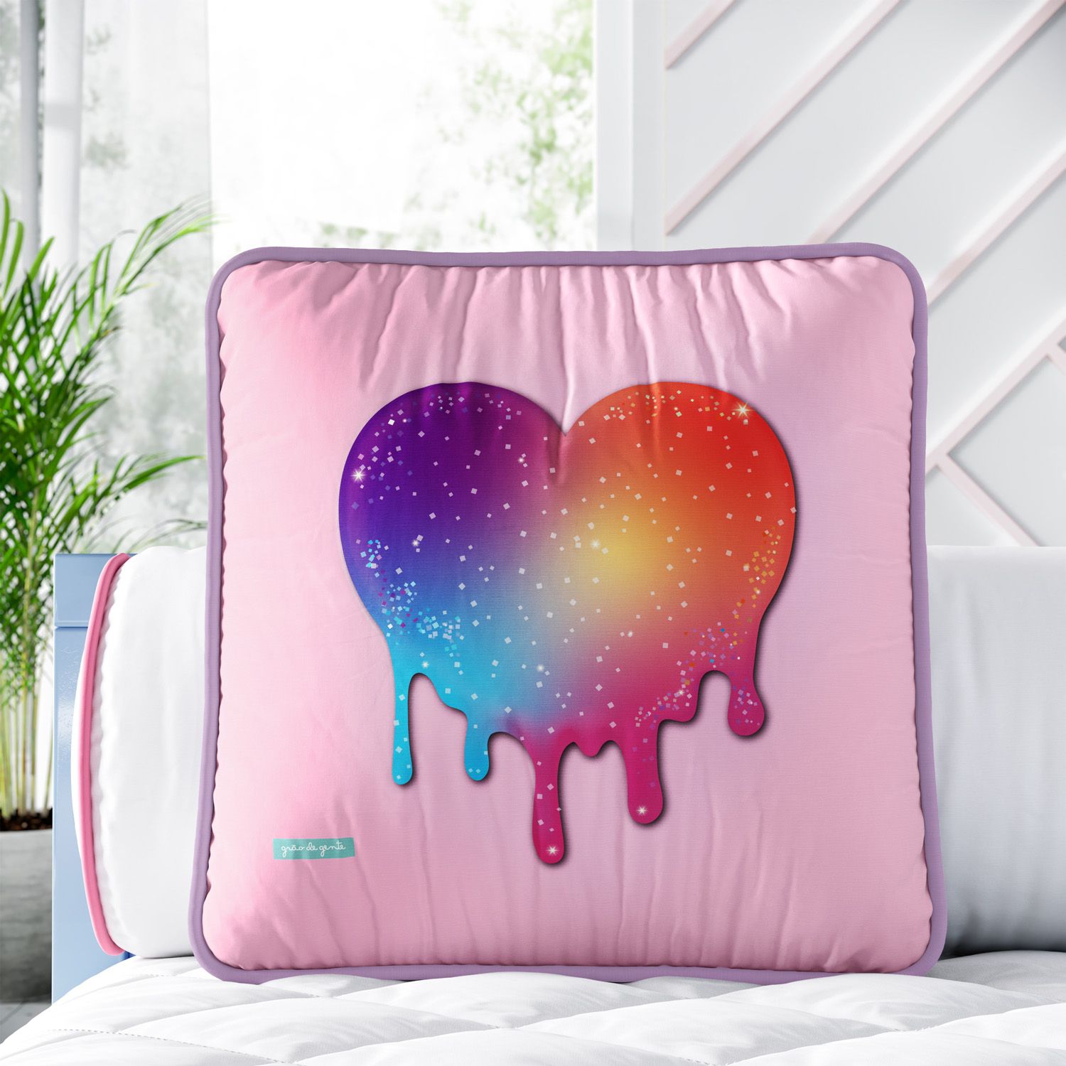 Almofada Quadrada Coração Brilho Mágico 30cm