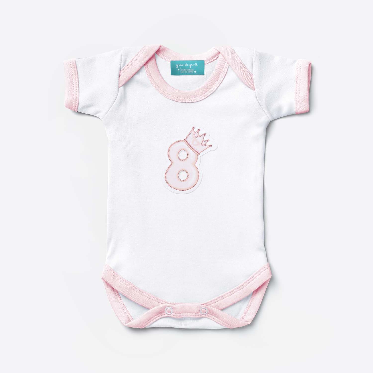 Body Mesversário Coroa Rosa Manga Curta 8 Meses Tam M