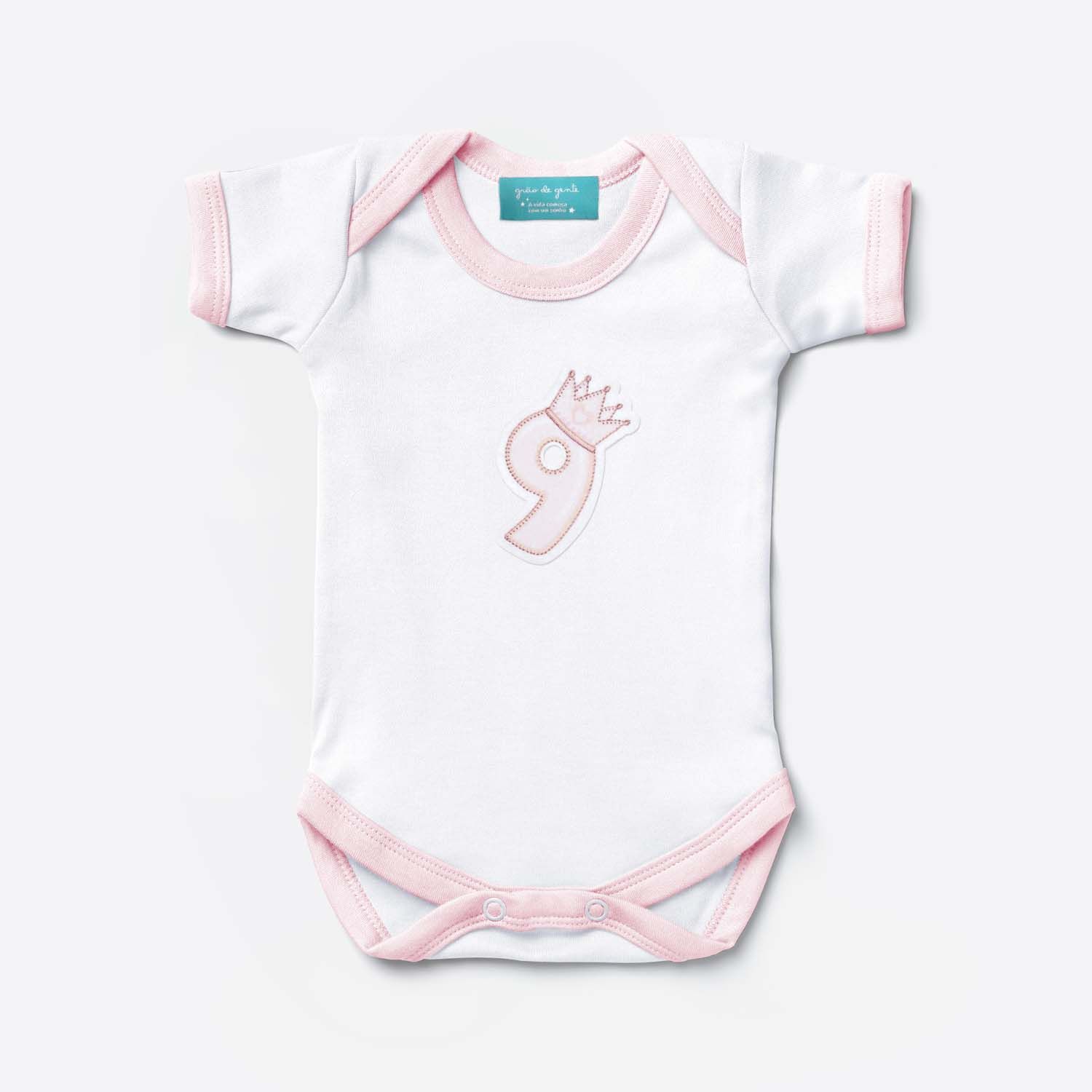 Body Mesversário Coroa Rosa Manga Curta 9 Meses Tam M