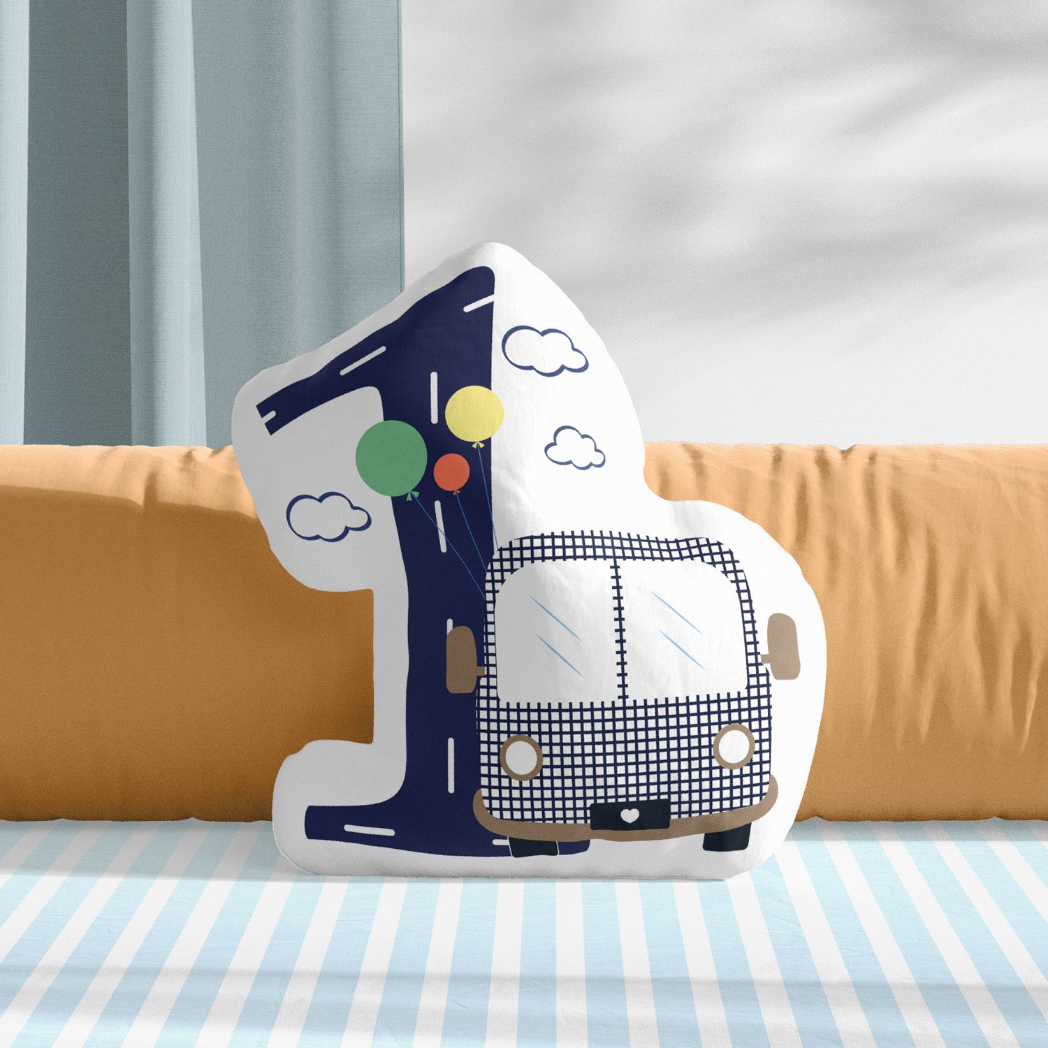 Almofada Mesversário 1 Mês Carrinhos Azul Marinho 20cm