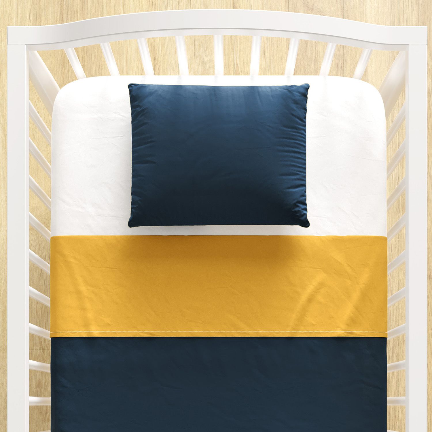 Jogo de Lençol Berço Azul Marinho e Mostarda 3 Peças