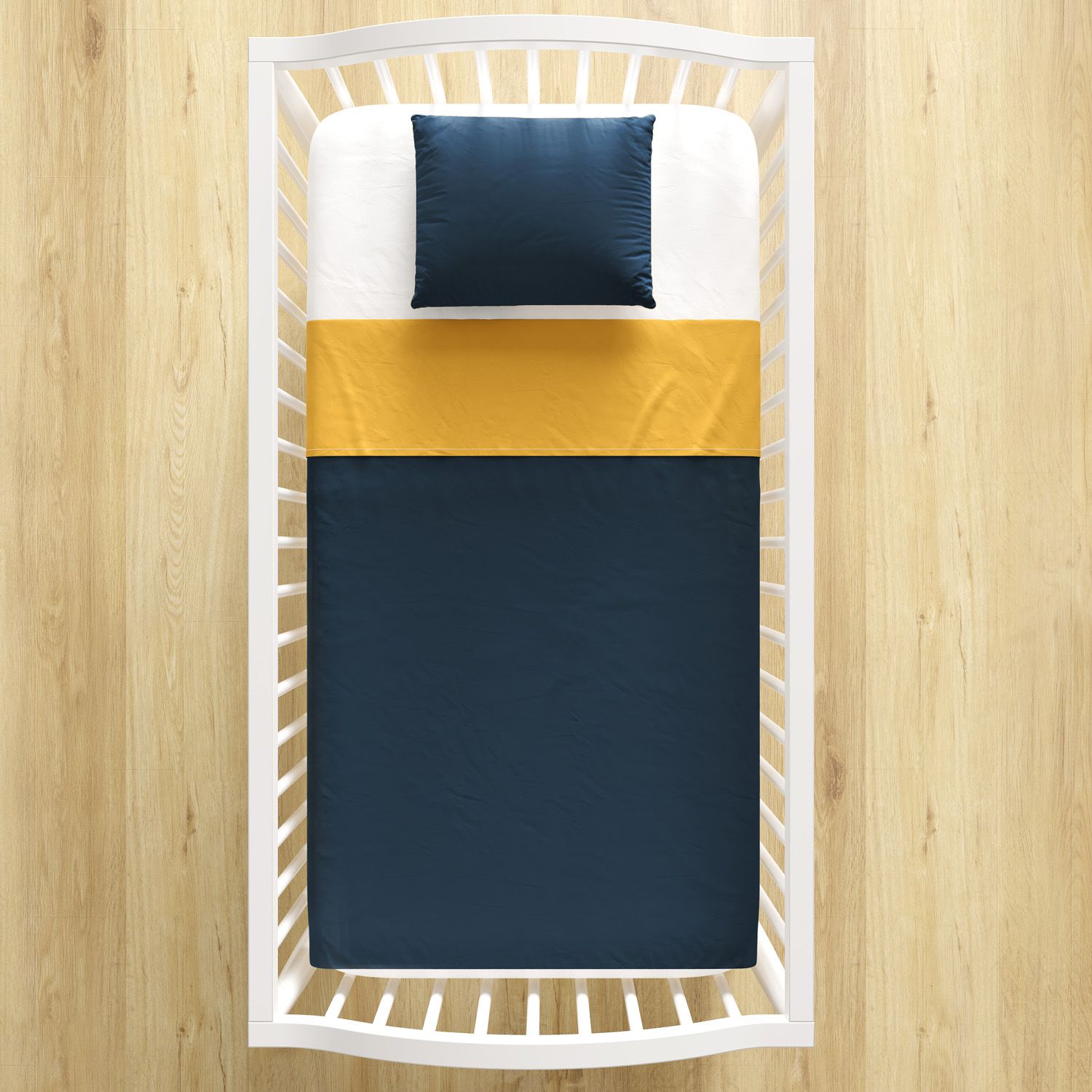 Jogo de Lençol Berço Azul Marinho e Mostarda 3 Peças