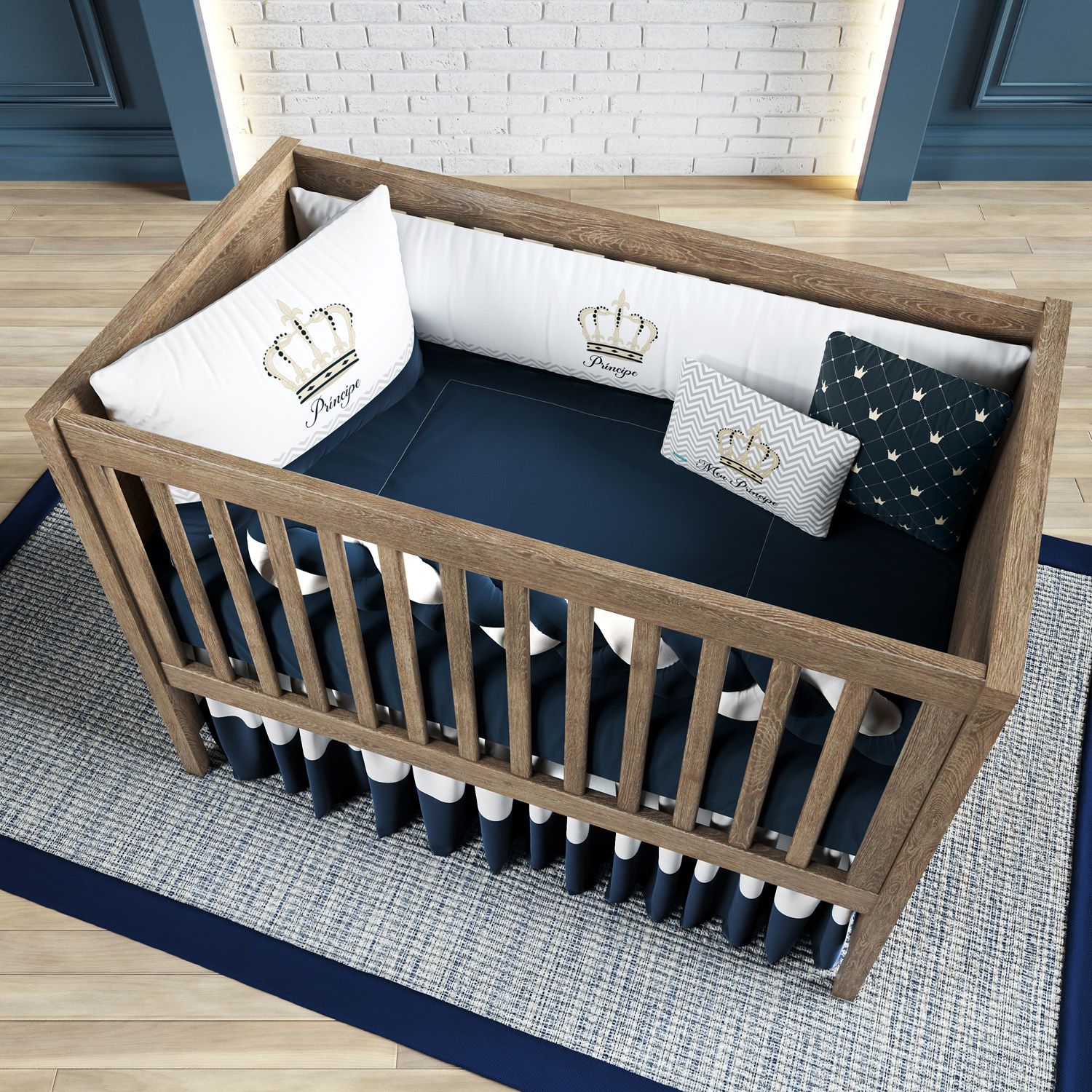 Kit Berço Trança Coroa Meu Príncipe Azul Marinho