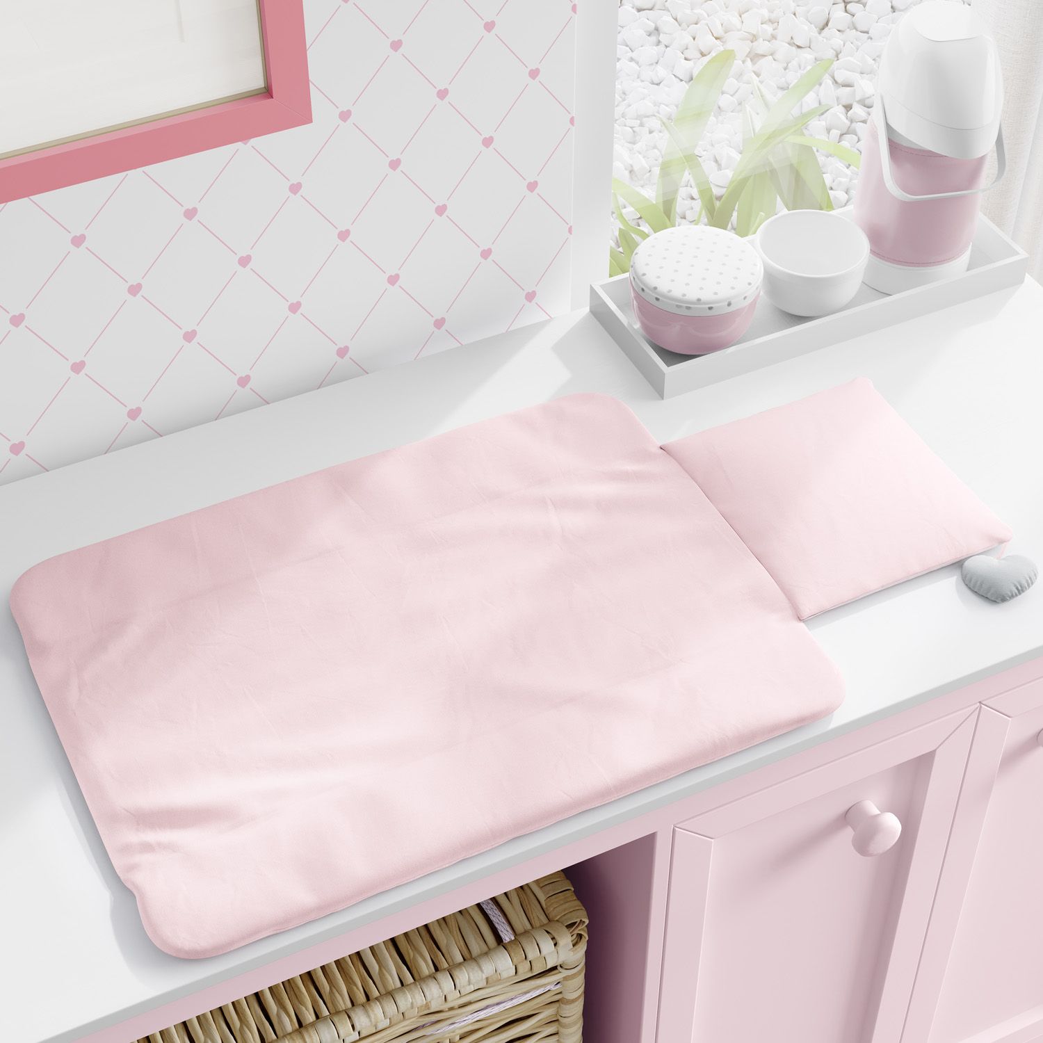 Trocador de Fraldas Portátil Coração Cinza e Rosa 73x40cm