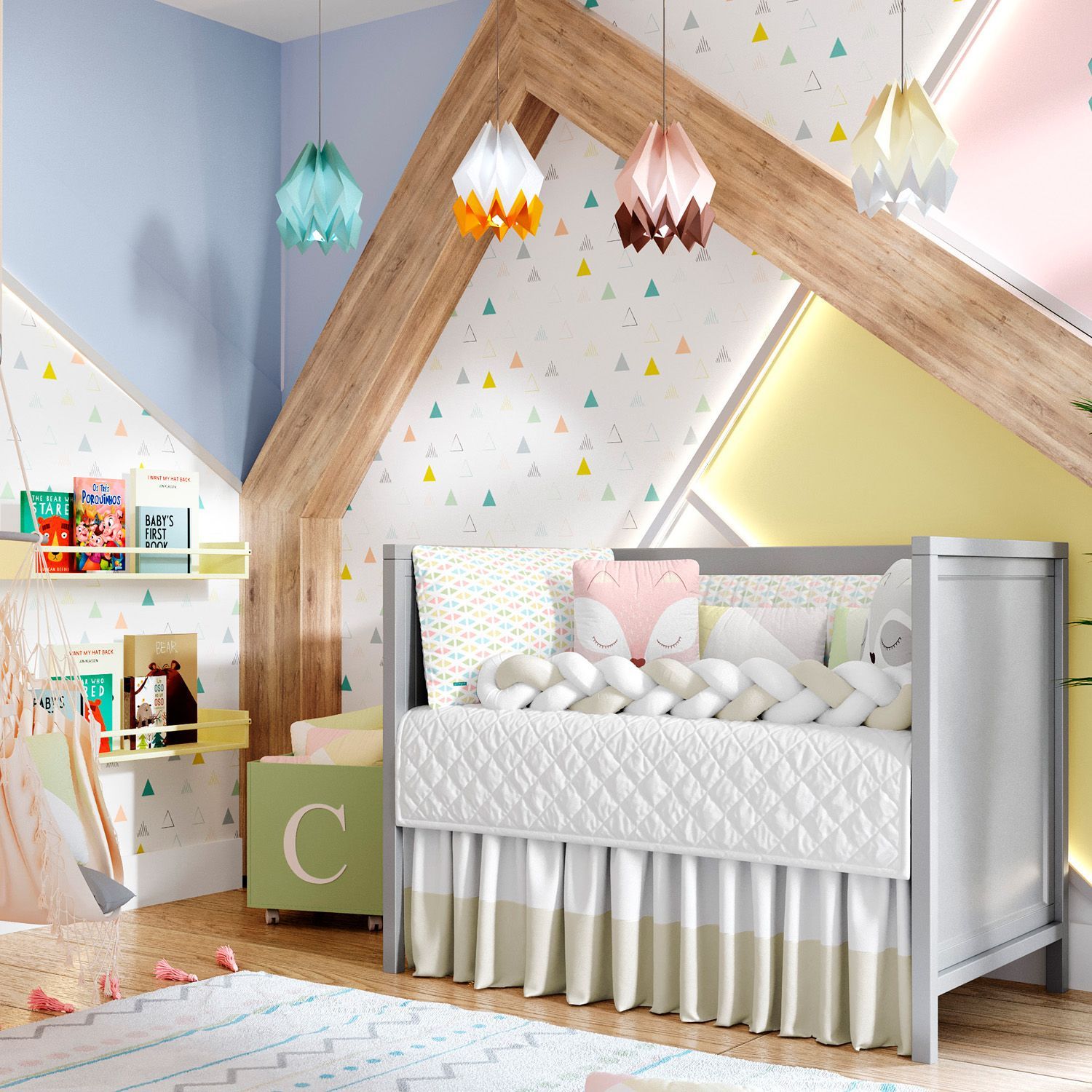 Kit Berço Trança Geométrico Multicor