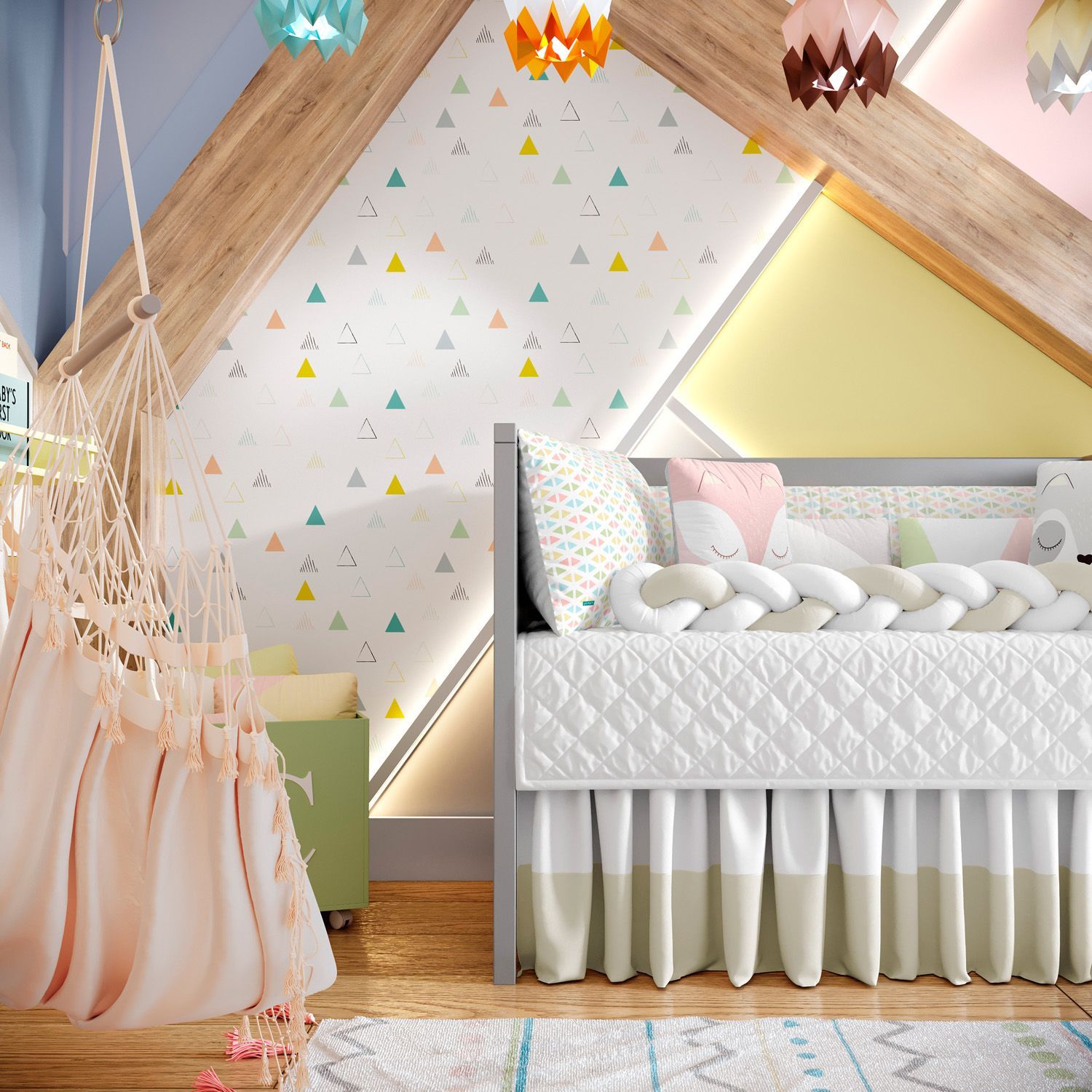 Kit Berço Trança Geométrico Multicor