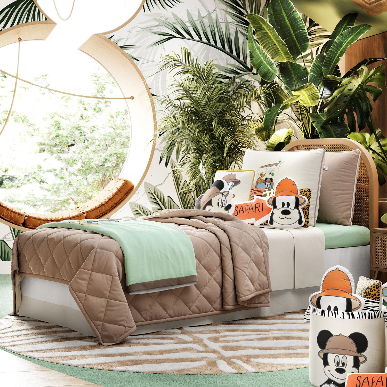 Almofada Quadrada Mickey Mouse Safári Verde