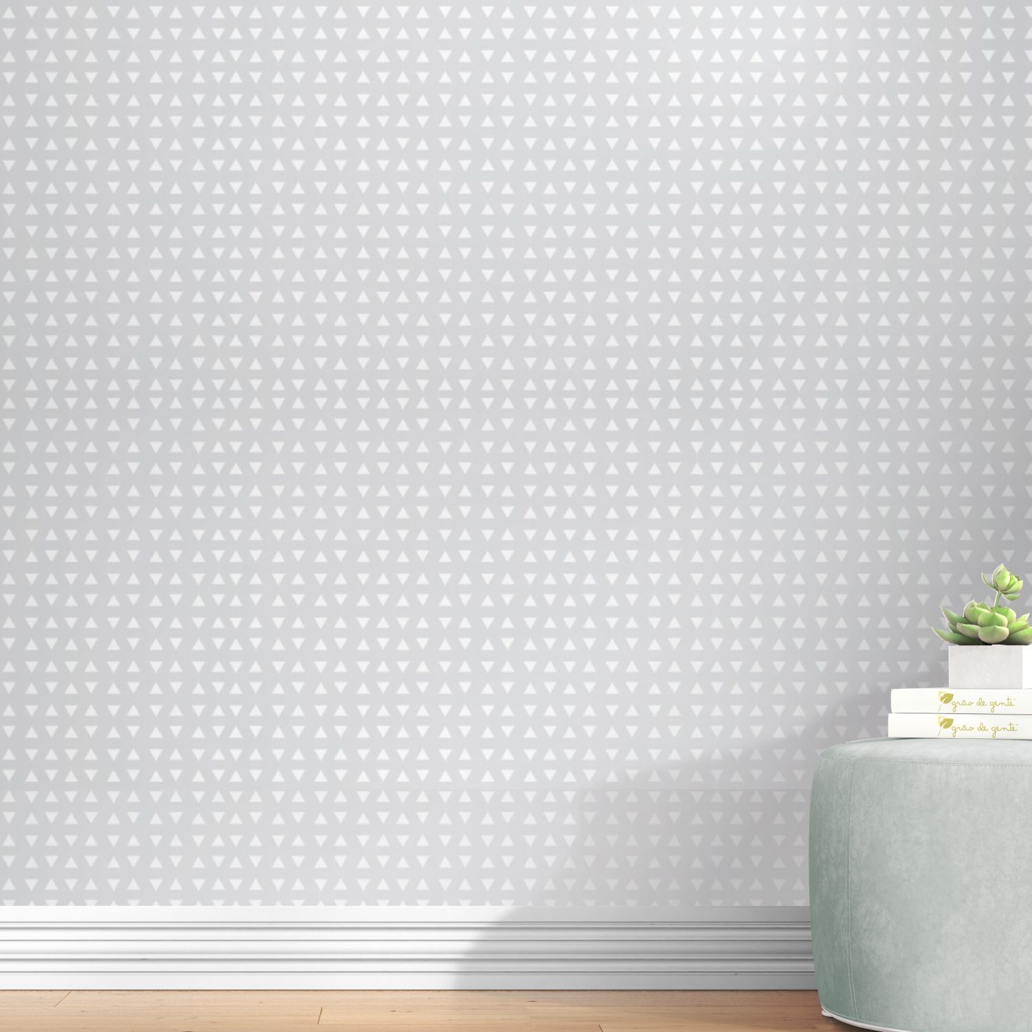 Papel de Parede Geométrico Triângulos Cinza e Branco 3m