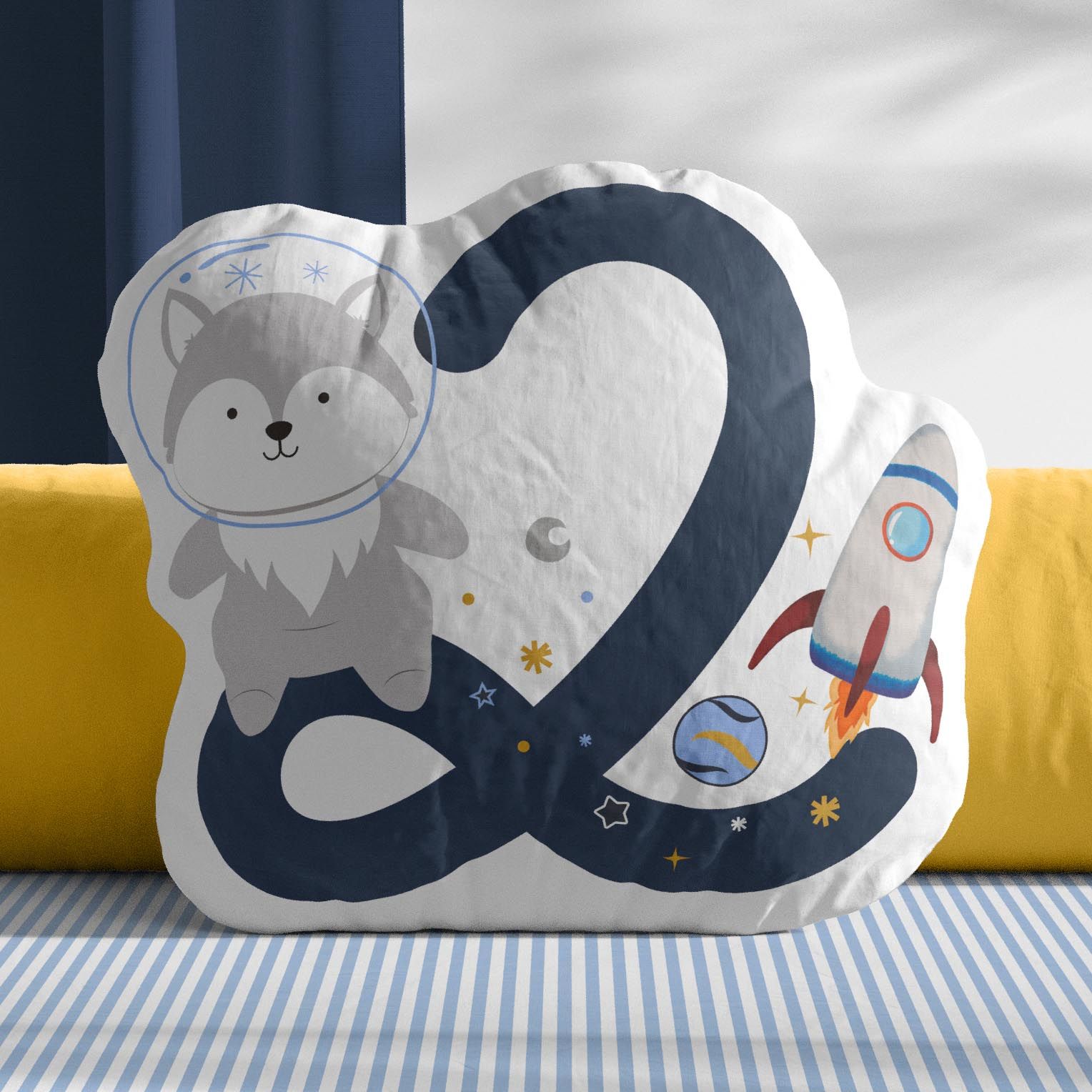 Almofada Mesversário 2 Meses Amiguinho Lobinho Astronauta 20cm