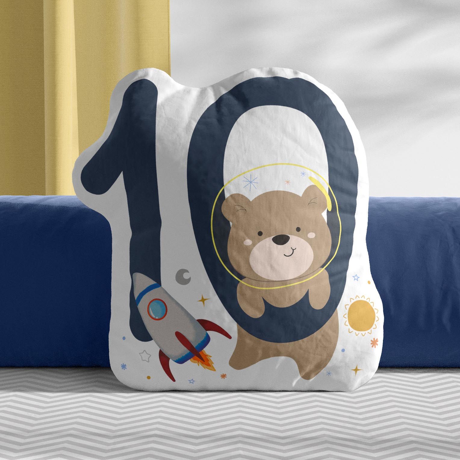 Almofada Mesversário 10 Meses Amiguinho Ursinho Astronauta 20cm