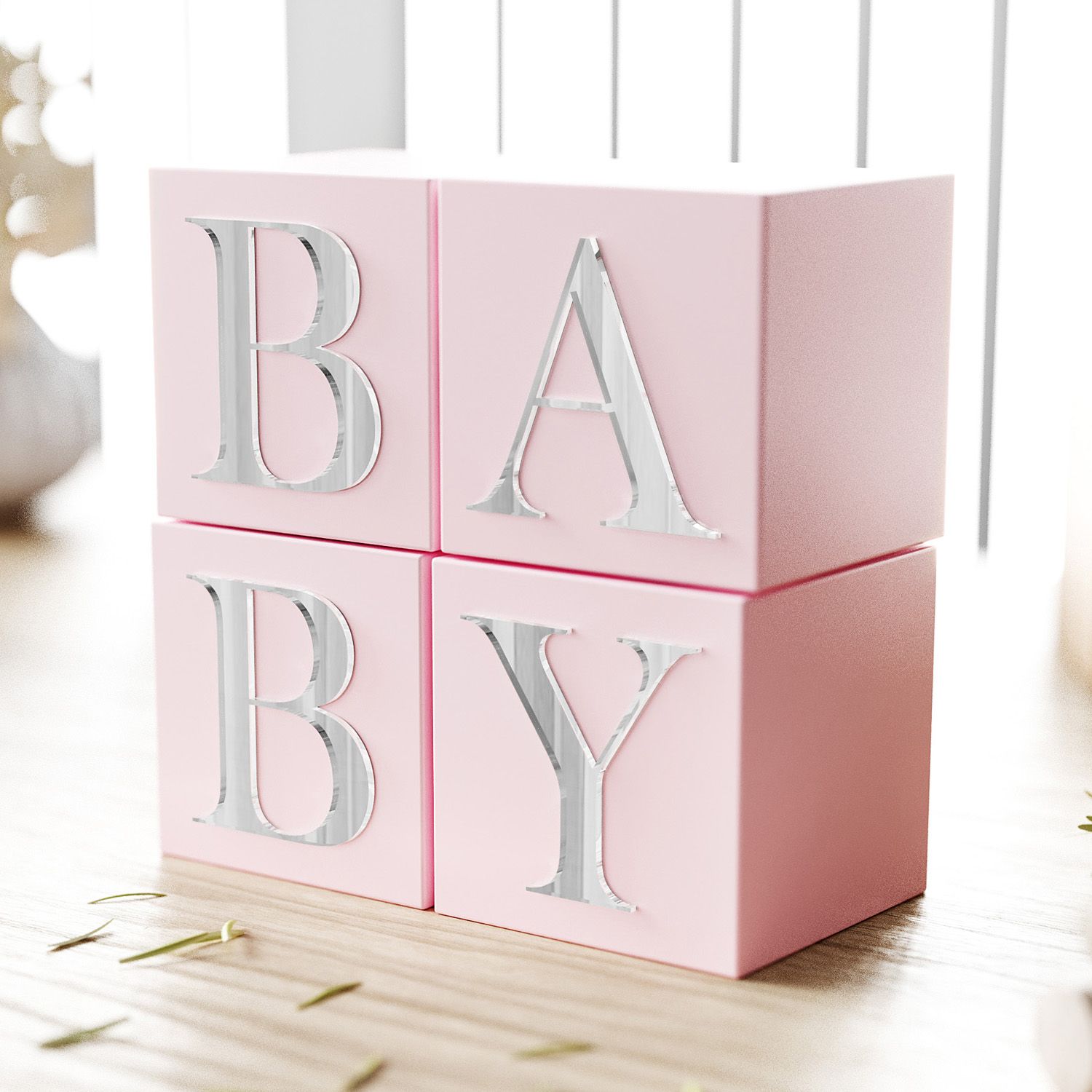Cubo Decorativo Personalizado Letra M MDF Espelhado Rosa