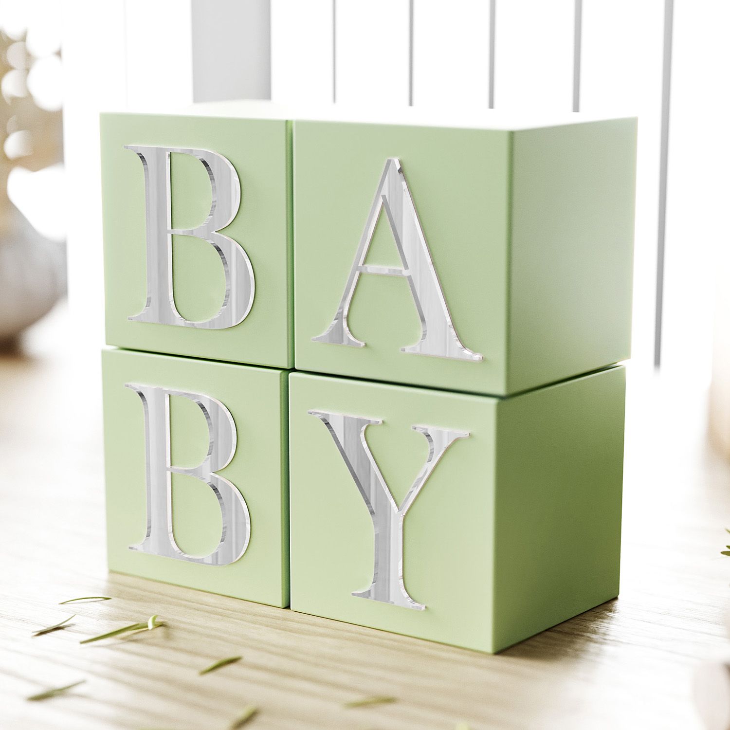 Cubo Decorativo Personalizado Letra Espelhada E MDF Verde 