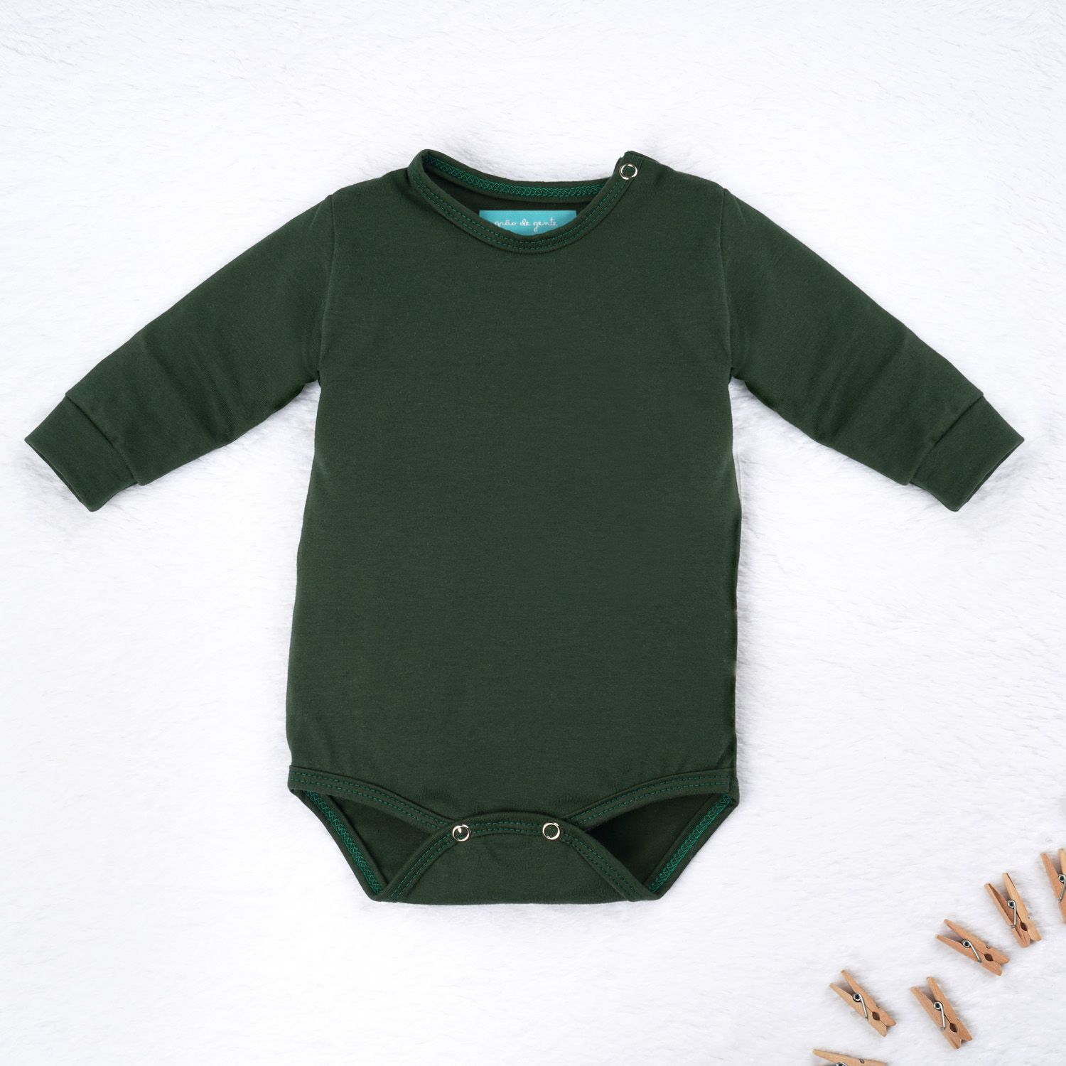 Body Manga Longa Baby Basics Verde Musgo Tam GG