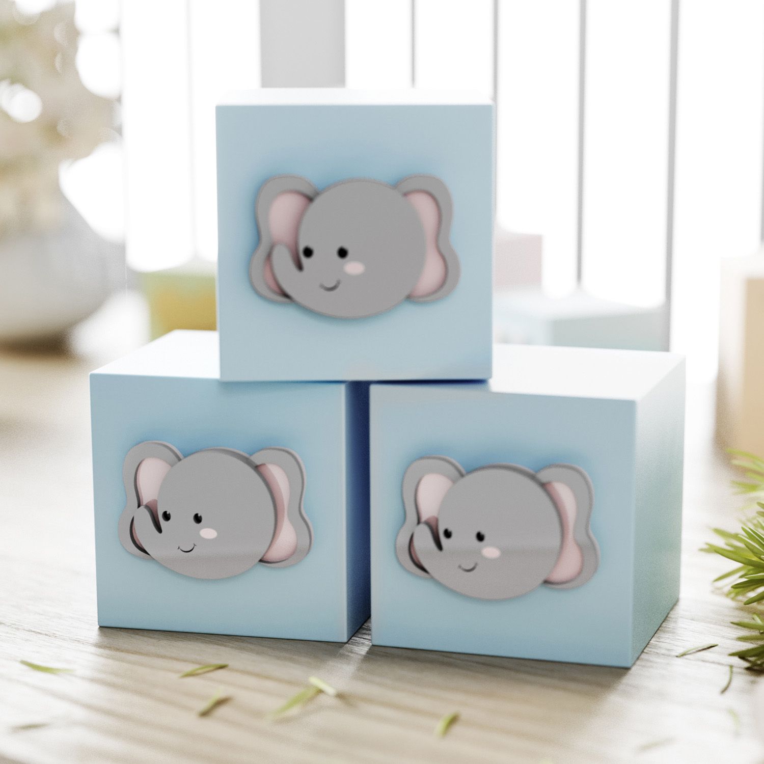 Cubo Decorativo Amiguinho Elefante MDF Azul 