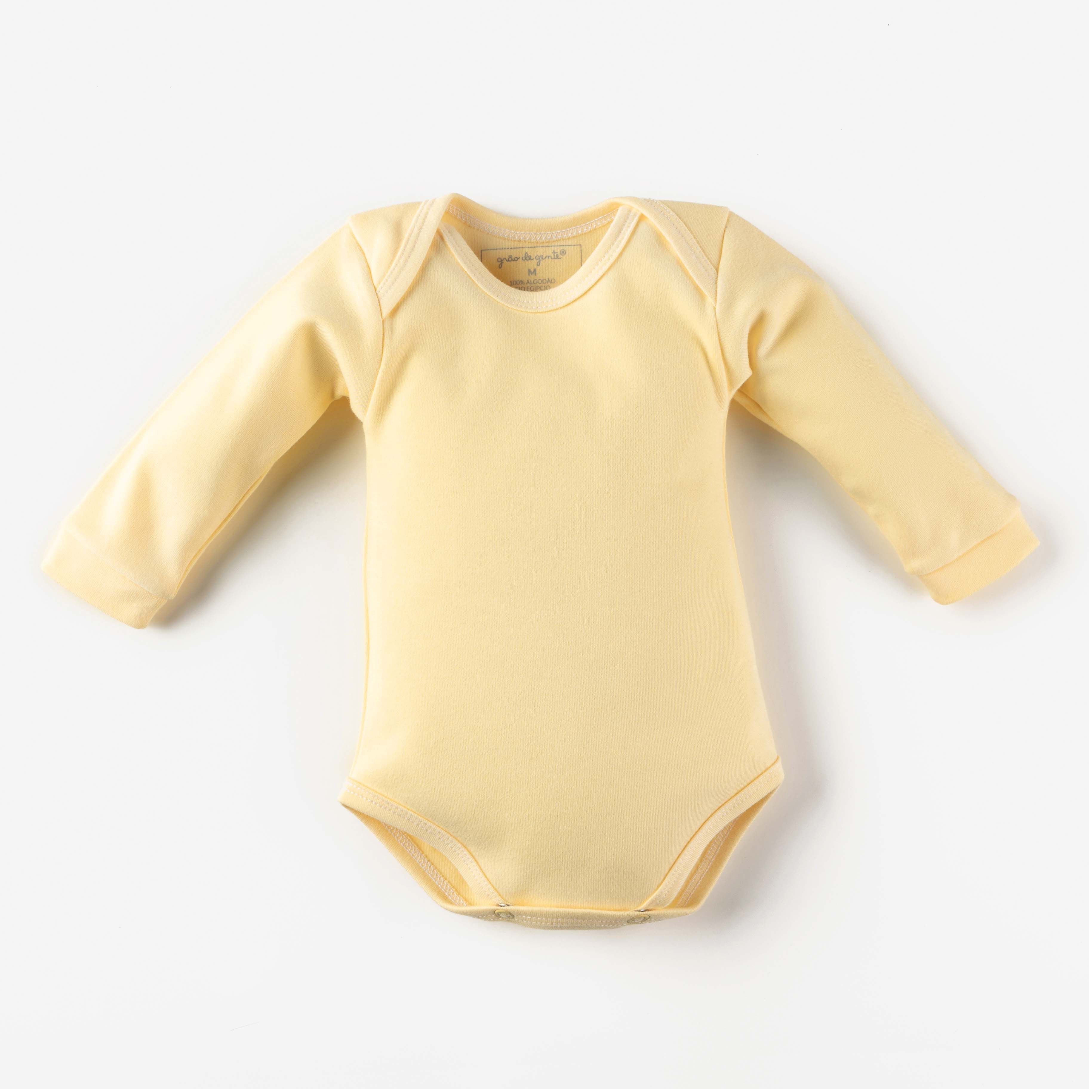 Body Manga Longa Comfort em Algodão Egípcio Amarelo