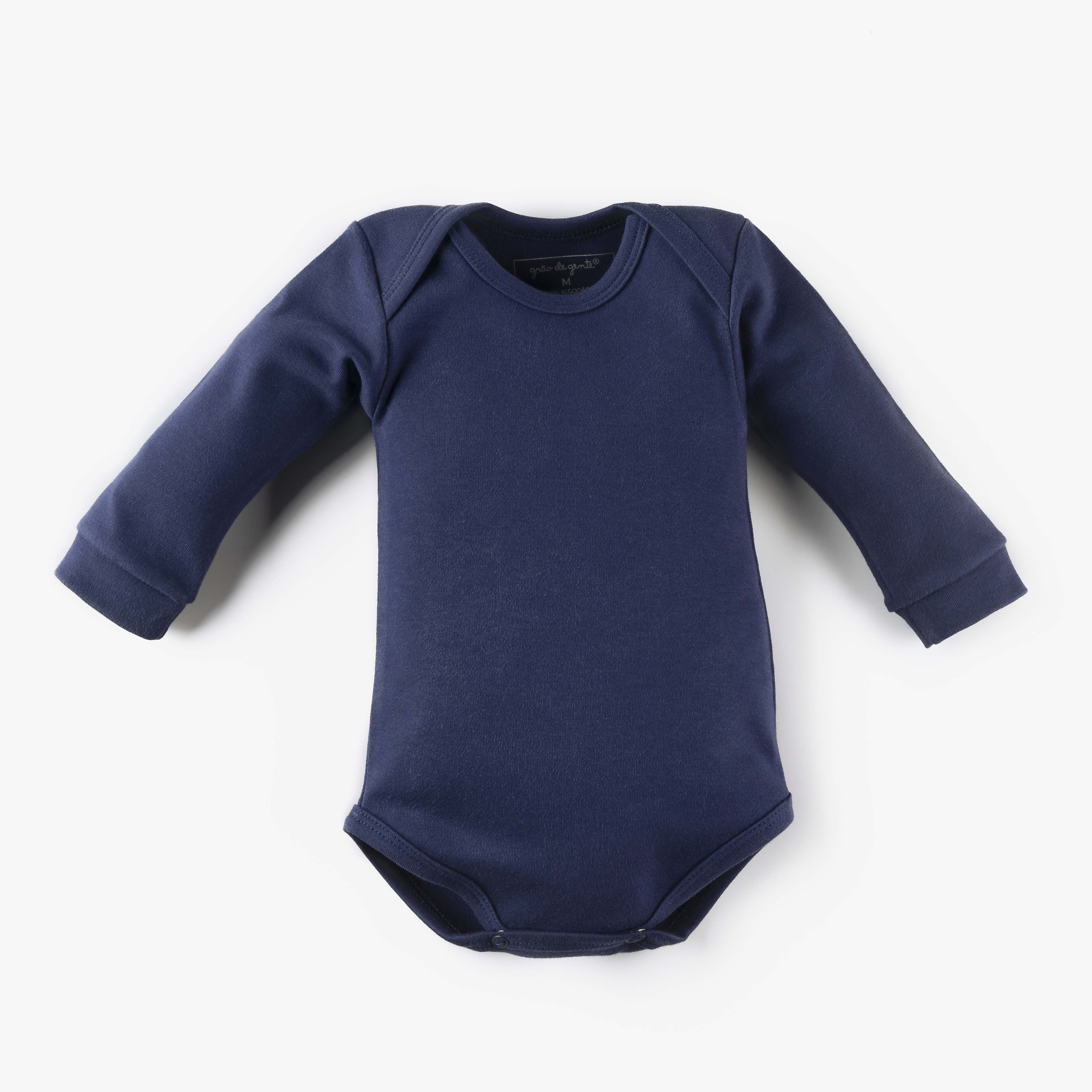 Body Manga Longa Comfort em Algodão Egípcio Azul Marinho 12m