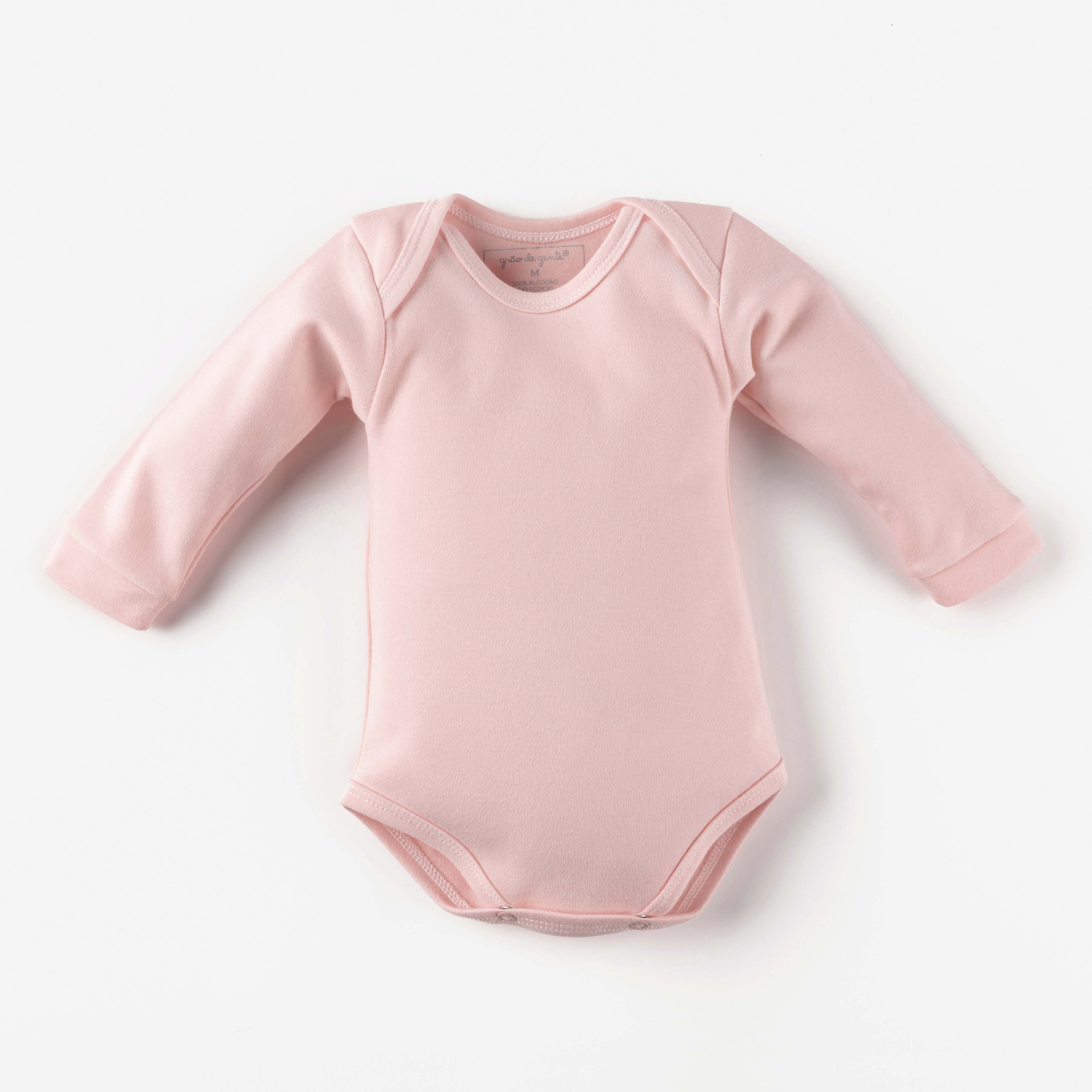 Body Manga Longa Comfort em Algodão Egípcio Rosa 3m