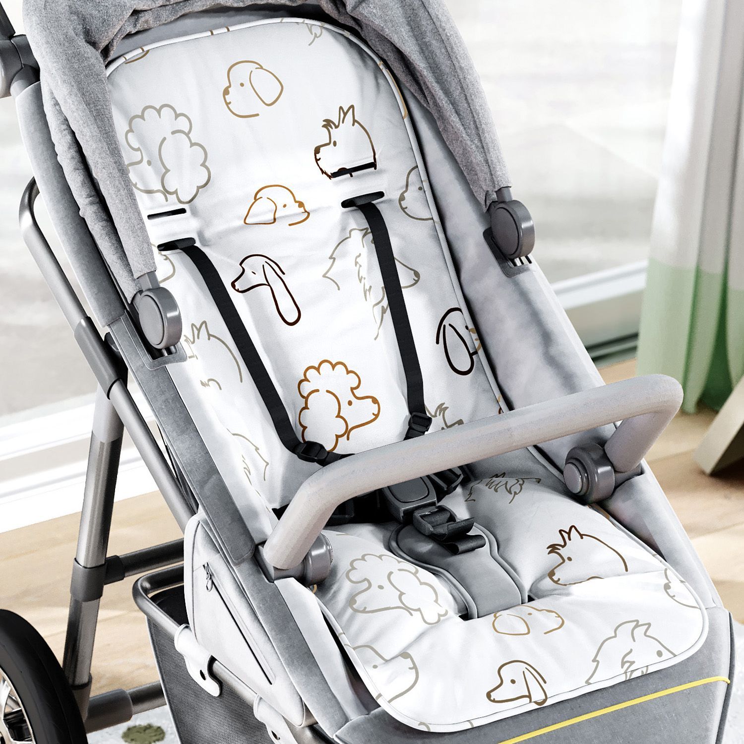 Capa de Carrinho com Protetor de Cinto Cachorrinhos