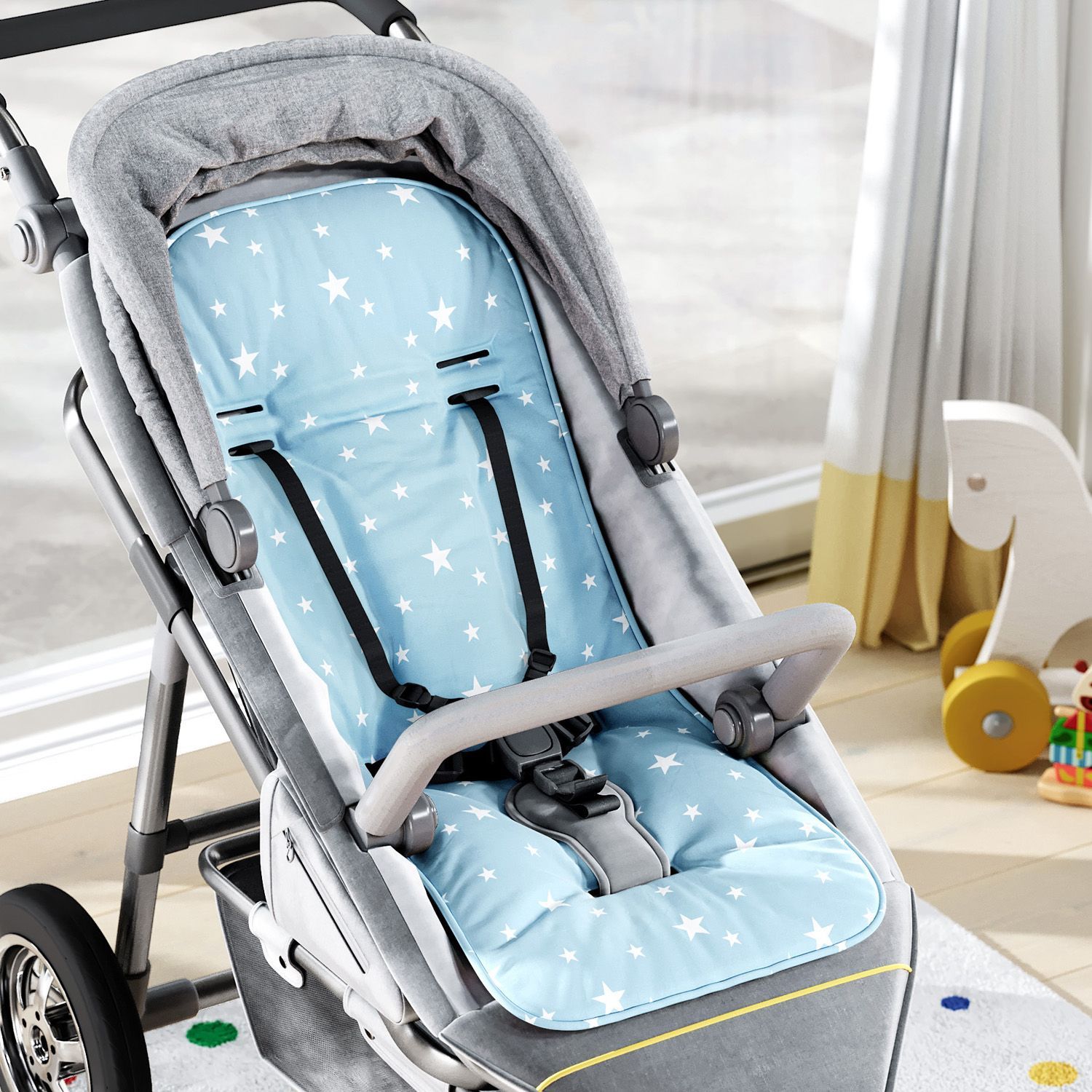Capa de Carrinho Estrelinhas Azul e Branco
