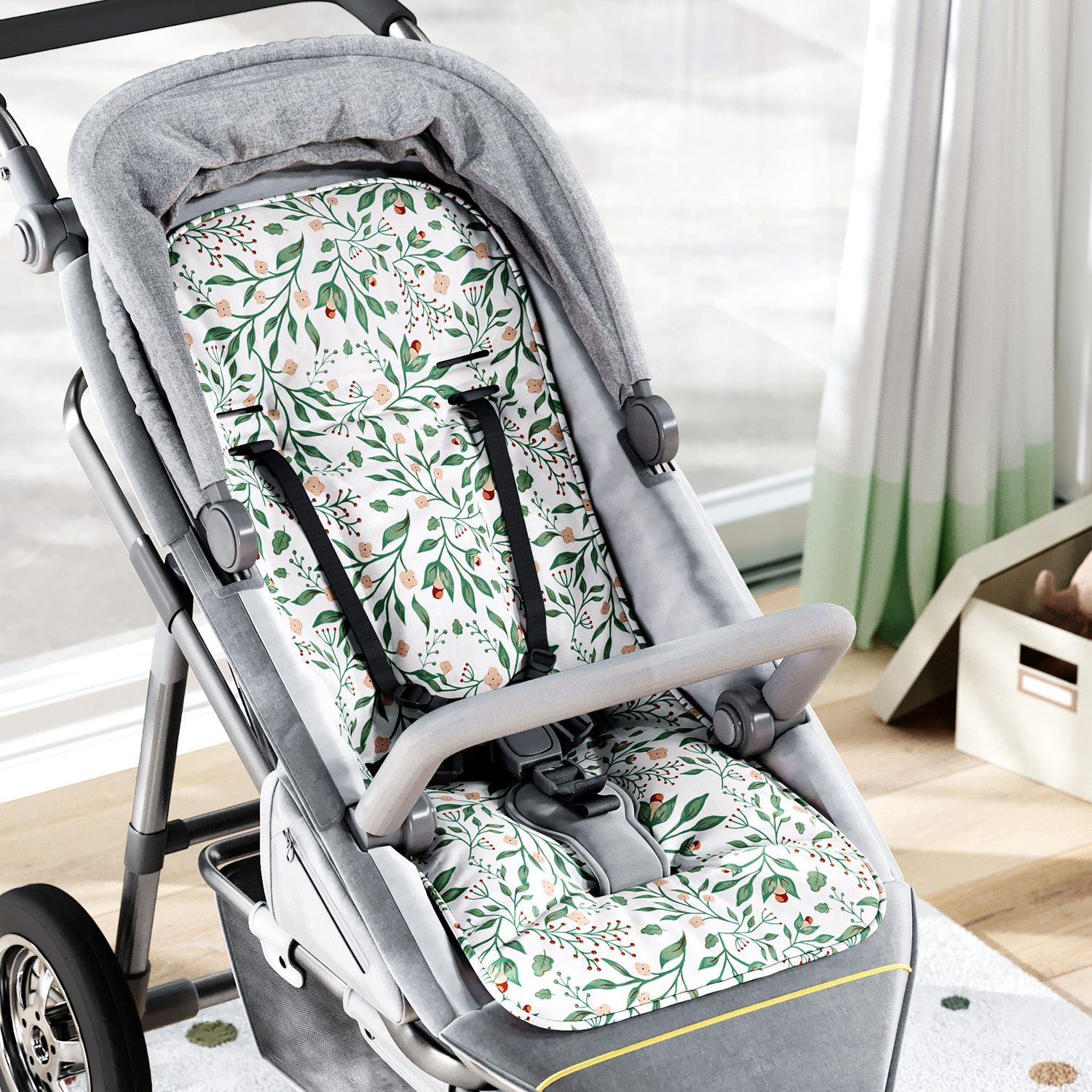 Capa de Carrinho com Protetor de Cinto Folhas do Bosque Verde