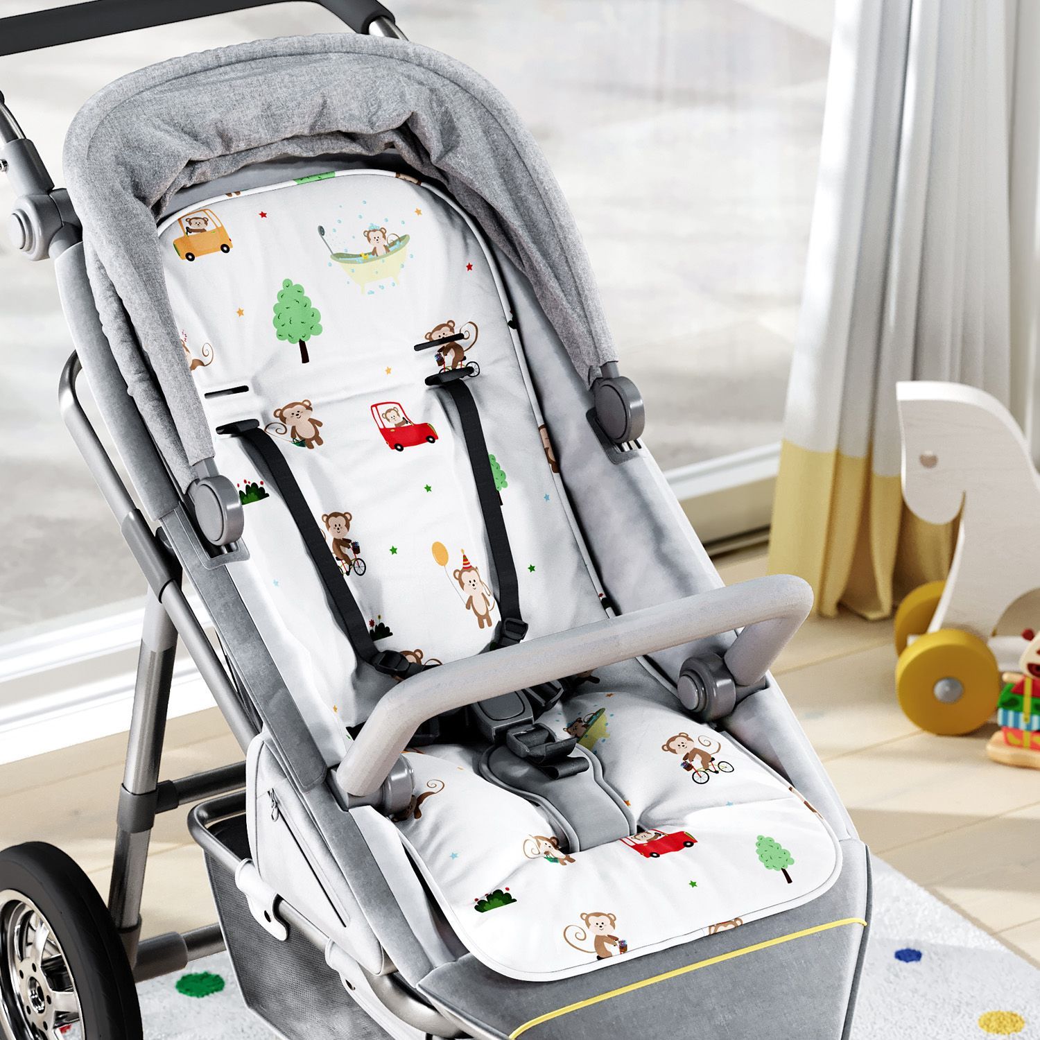 Capa de Carrinho com Protetor de Cinto Macaquinho