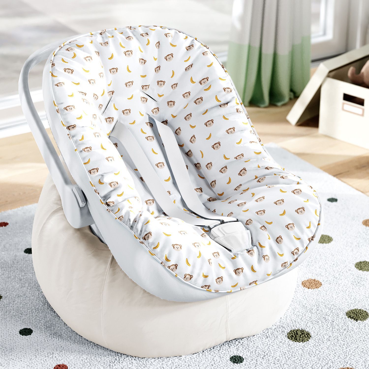 Capa de Bebê Conforto com Protetor de Cinto Amiguinho Macaquinho