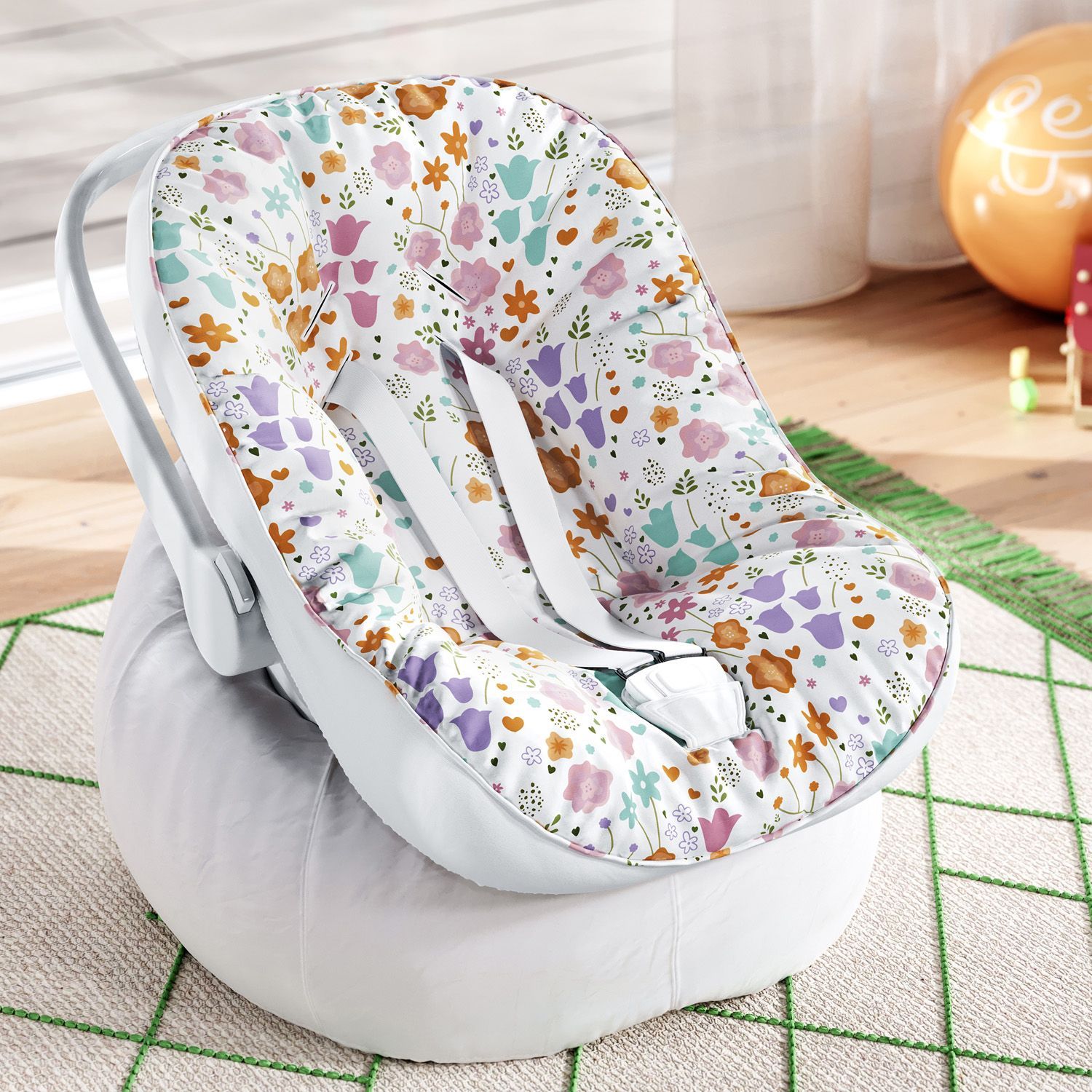 Capa de Bebê Conforto Buquê de Flores Colorido