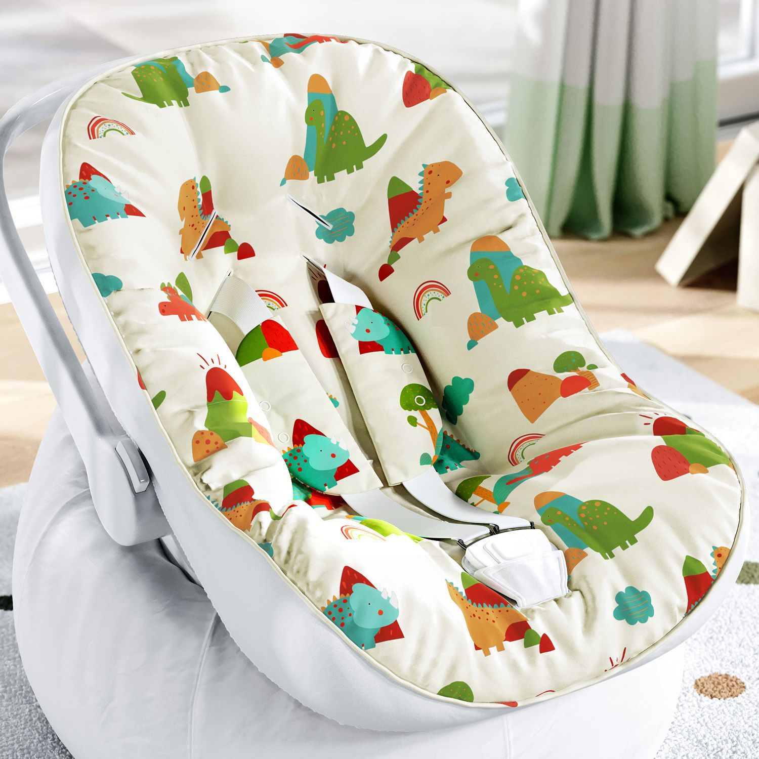 Capa de Carrinho com Protetor de Cinto Dinossauros Coloridos