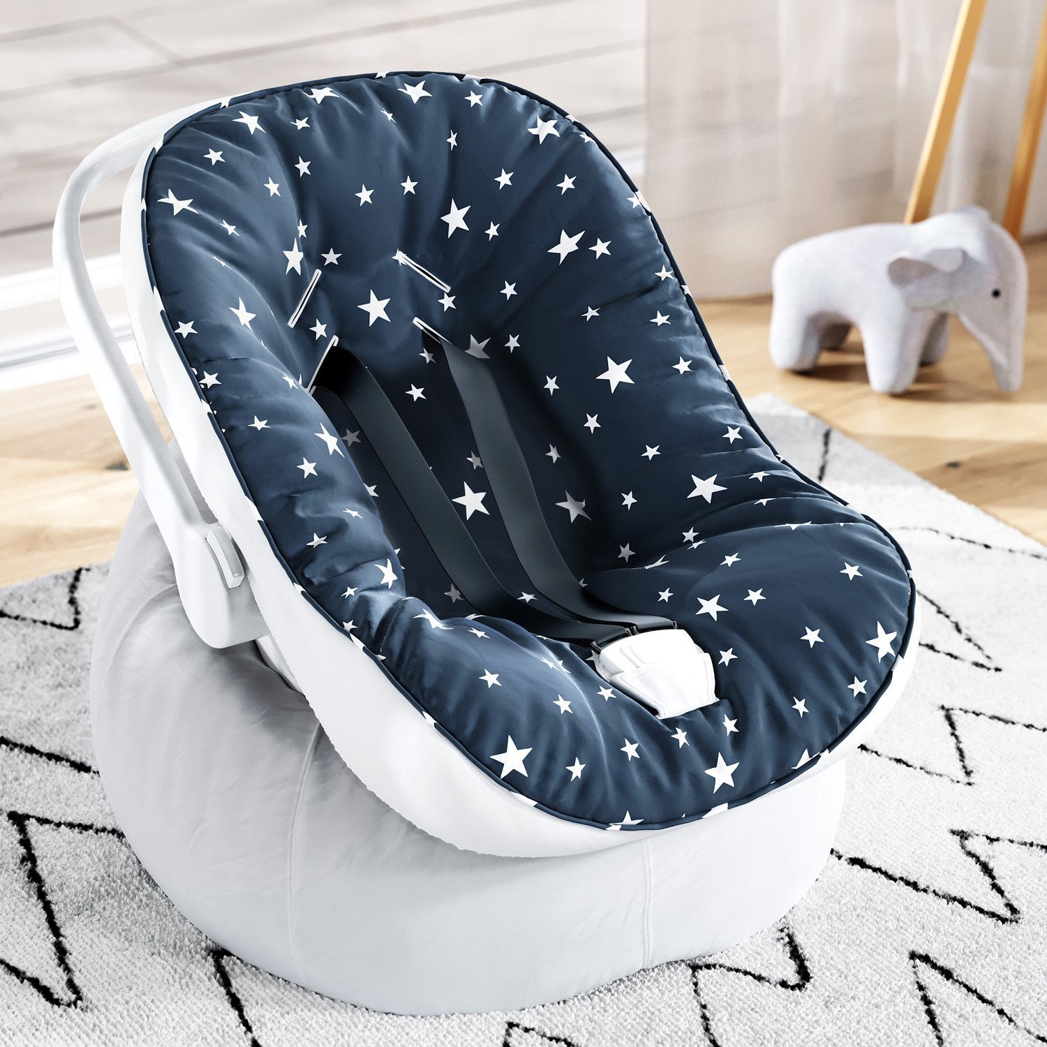 Capa de Bebê Conforto Estrelinhas Azul Marinho e Branco