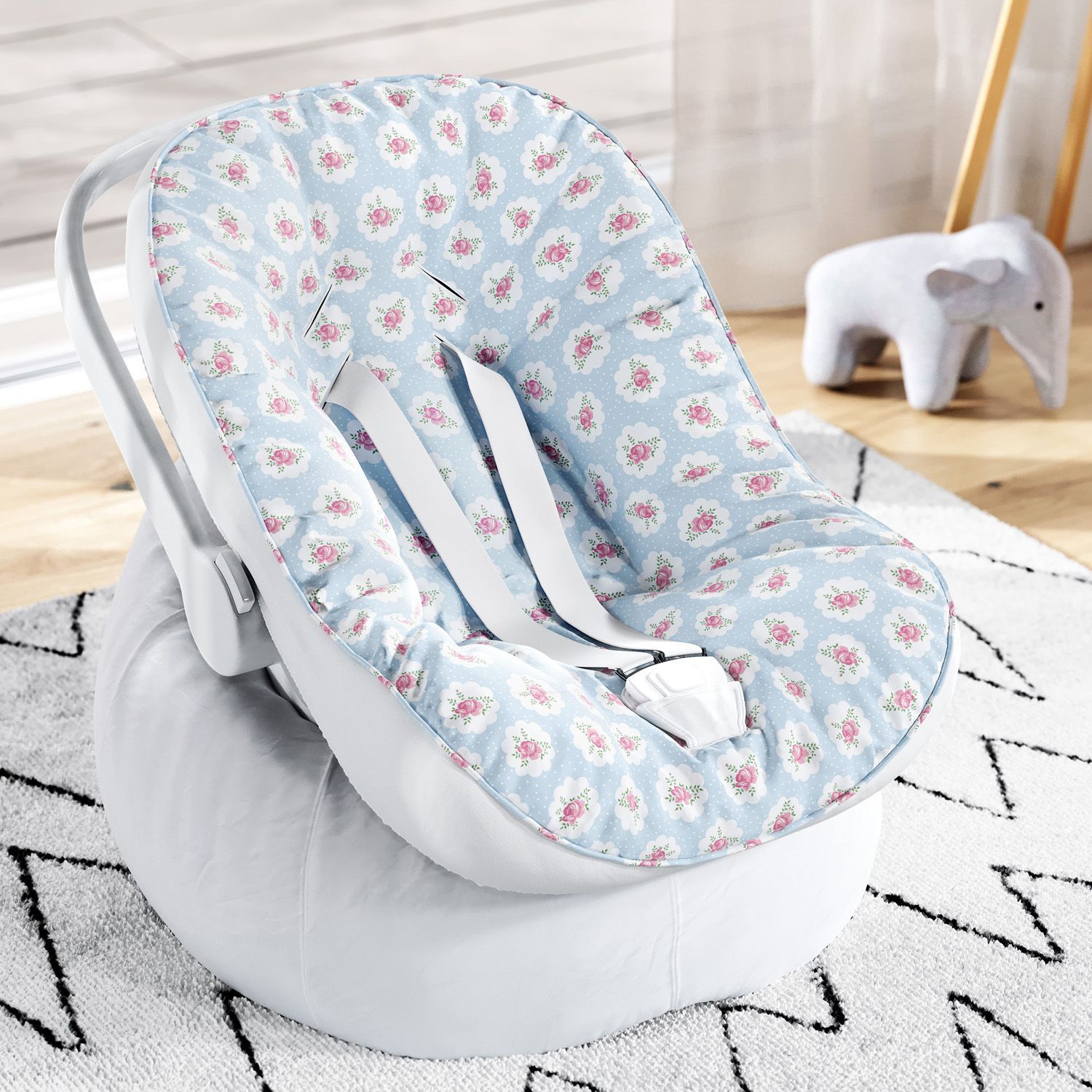 Capa de Bebê Conforto Floral Liberty Poá Azul